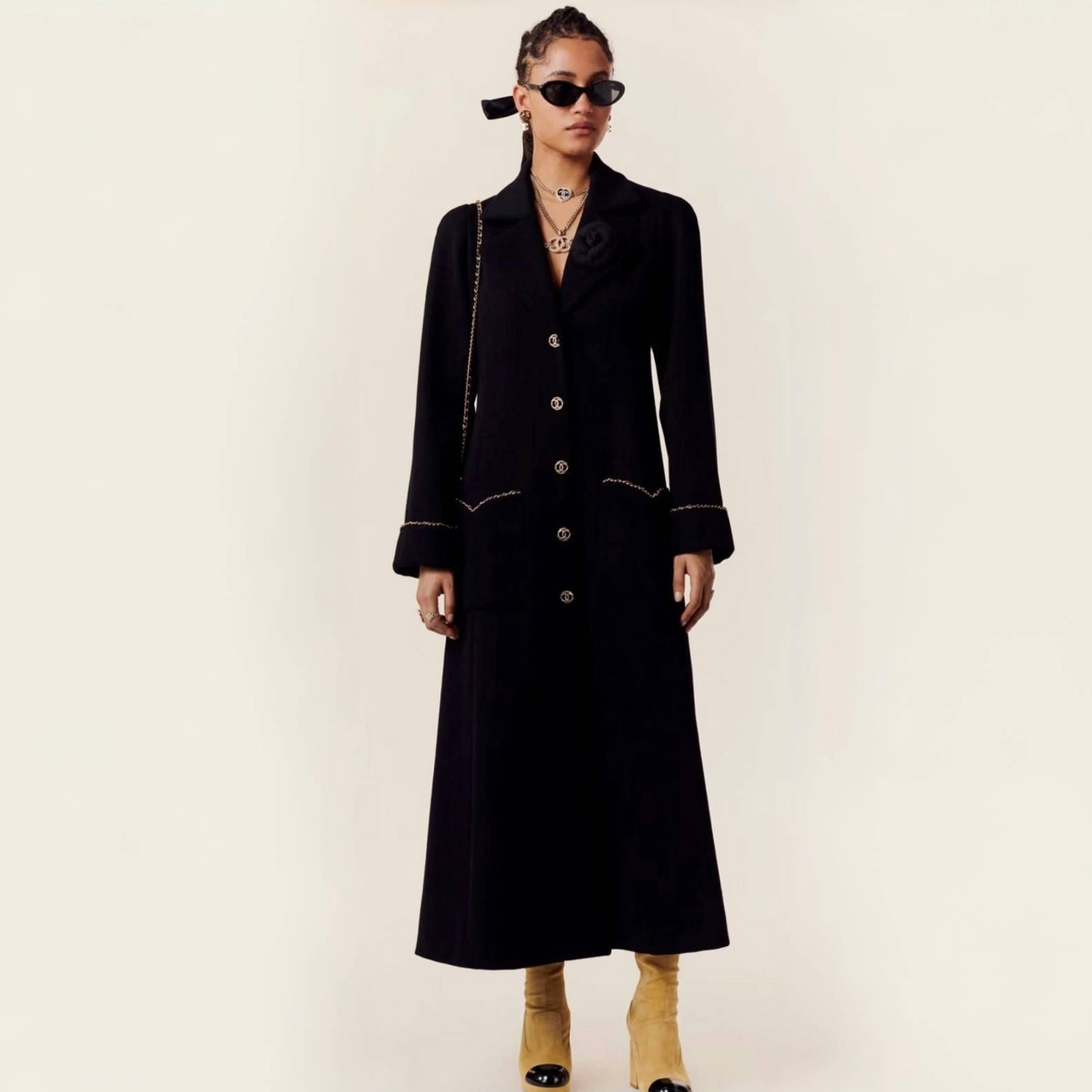 NIGO Chanel Women's Vintage Wool Blend Spring/Fall/Winter Solid Color Lapel Single-Breasted Long Coat Jacket #nigo81572