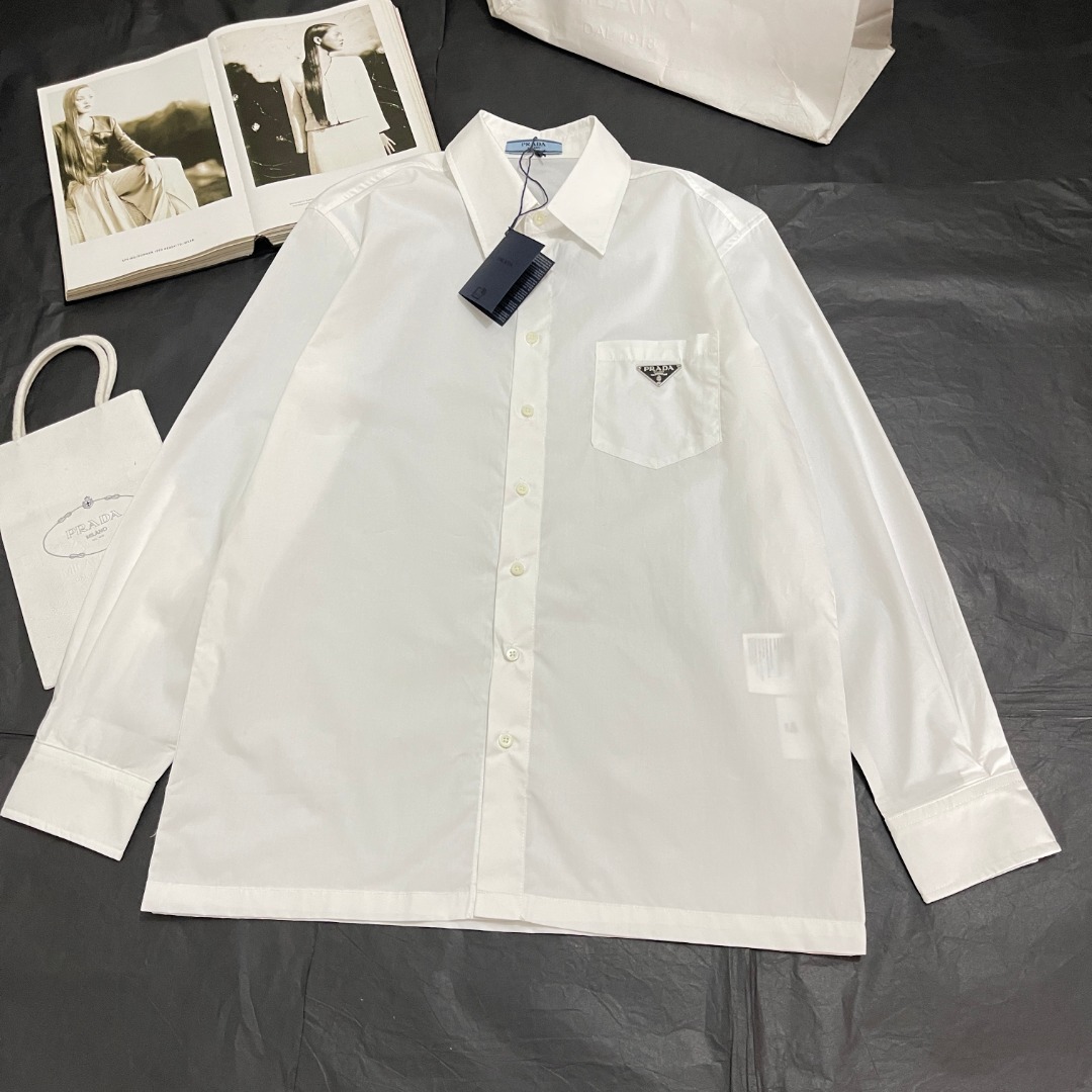 NIGO Prada Men's And Women's Spring/Fall Fashion Casual Solid Color Cotton Collared Single Button Long Sleeve Shirt #nigo78891