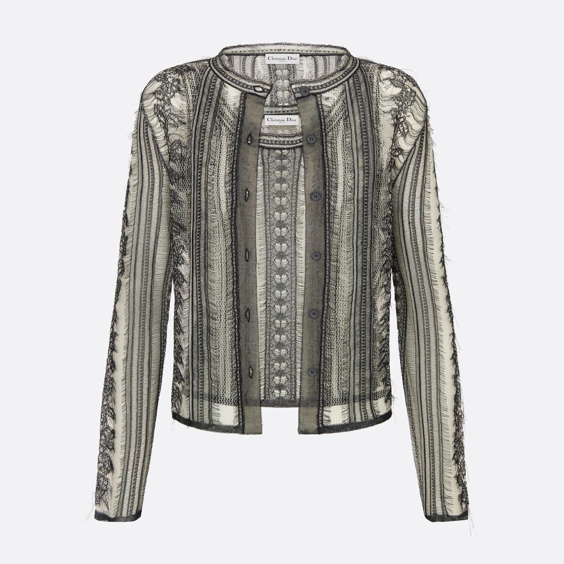 NIGO Dior Women's Spring/Summer/Fall Striped Embroidered Lace Hollow-Out Solid-Color Single-Breasted Round-Neck Knit Cardigan Ngvp #nigo2398
