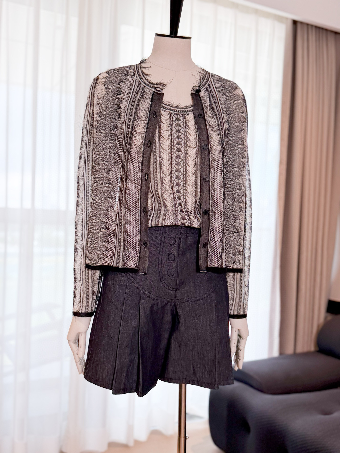 NIGO Dior Women's Spring/Summer/Fall Striped Embroidered Lace Hollow-Out Solid-Color Single-Breasted Round-Neck Knit Cardigan Ngvp #nigo2398