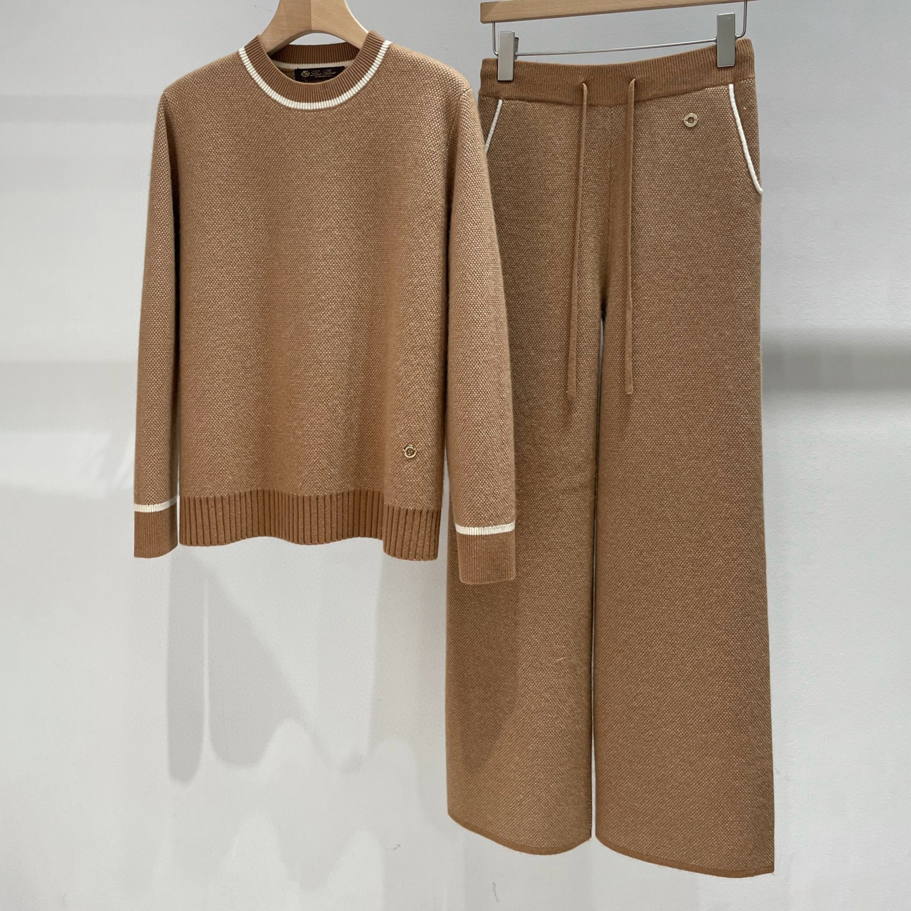 NIGO Loro Piana Women's Spring/Fall/Winter Round Neck Knit Cashmere Solid Color Long Sleeve Pullover Sweater with Casual Drawstring Elastic Waist Pants Suit Set Ngvp #nigo2399