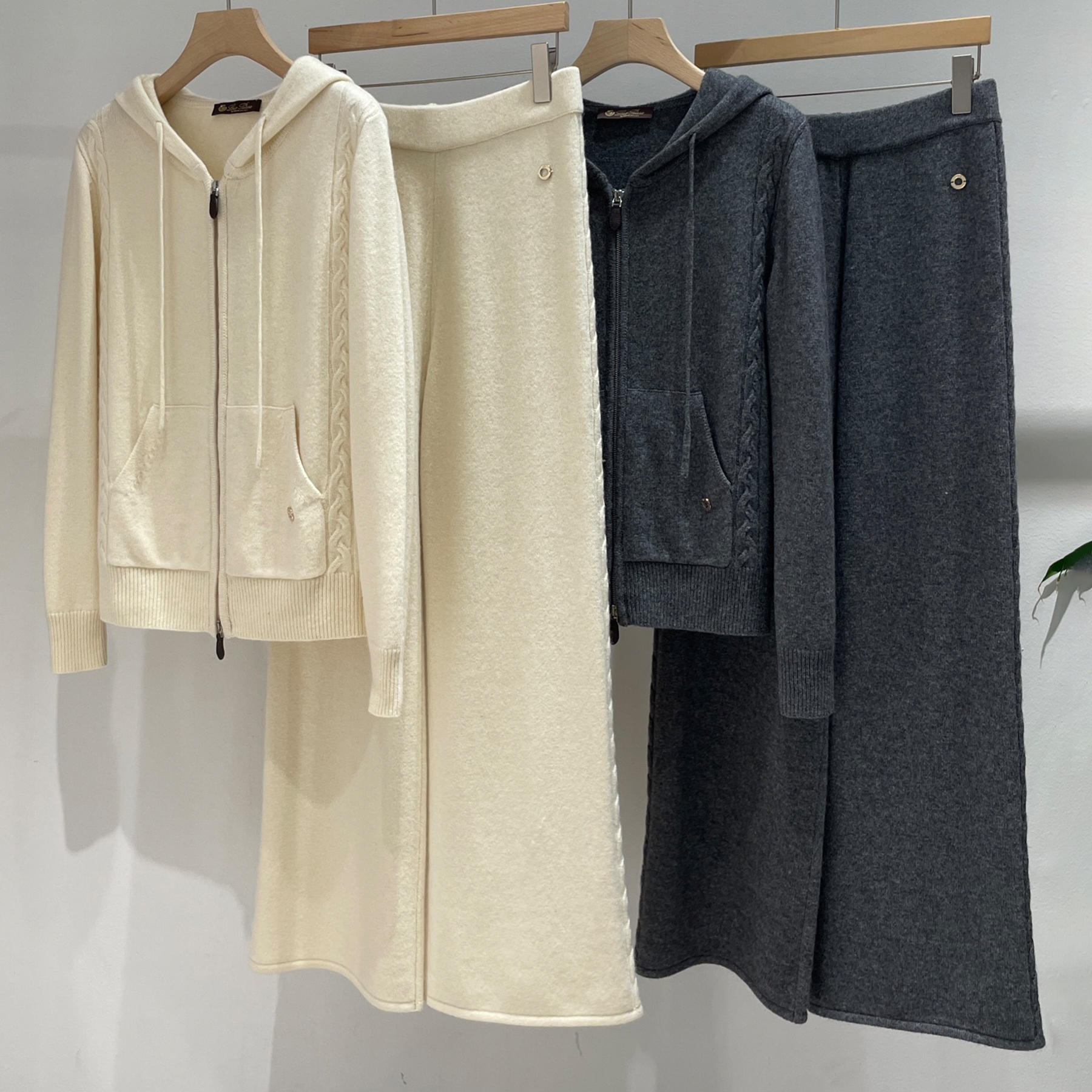 NIGO Loro Piana Women's Spring/Fall Vintage Cashmere Zipper Drawstring Solid-Color Knit Hooded Jacket & Casual Pants Suit Set Ngvp #nigo2511