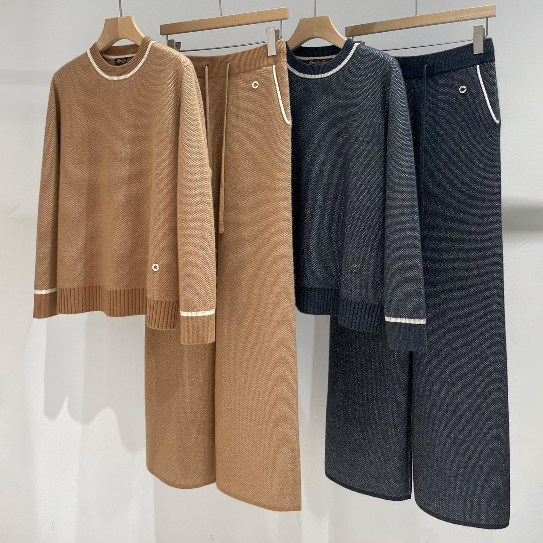 NIGO Loro Piana Women's Spring/Fall/Winter Round Neck Knit Cashmere Solid Color Long Sleeve Pullover Sweater with Casual Drawstring Elastic Waist Pants Suit Set Ngvp #nigo2399