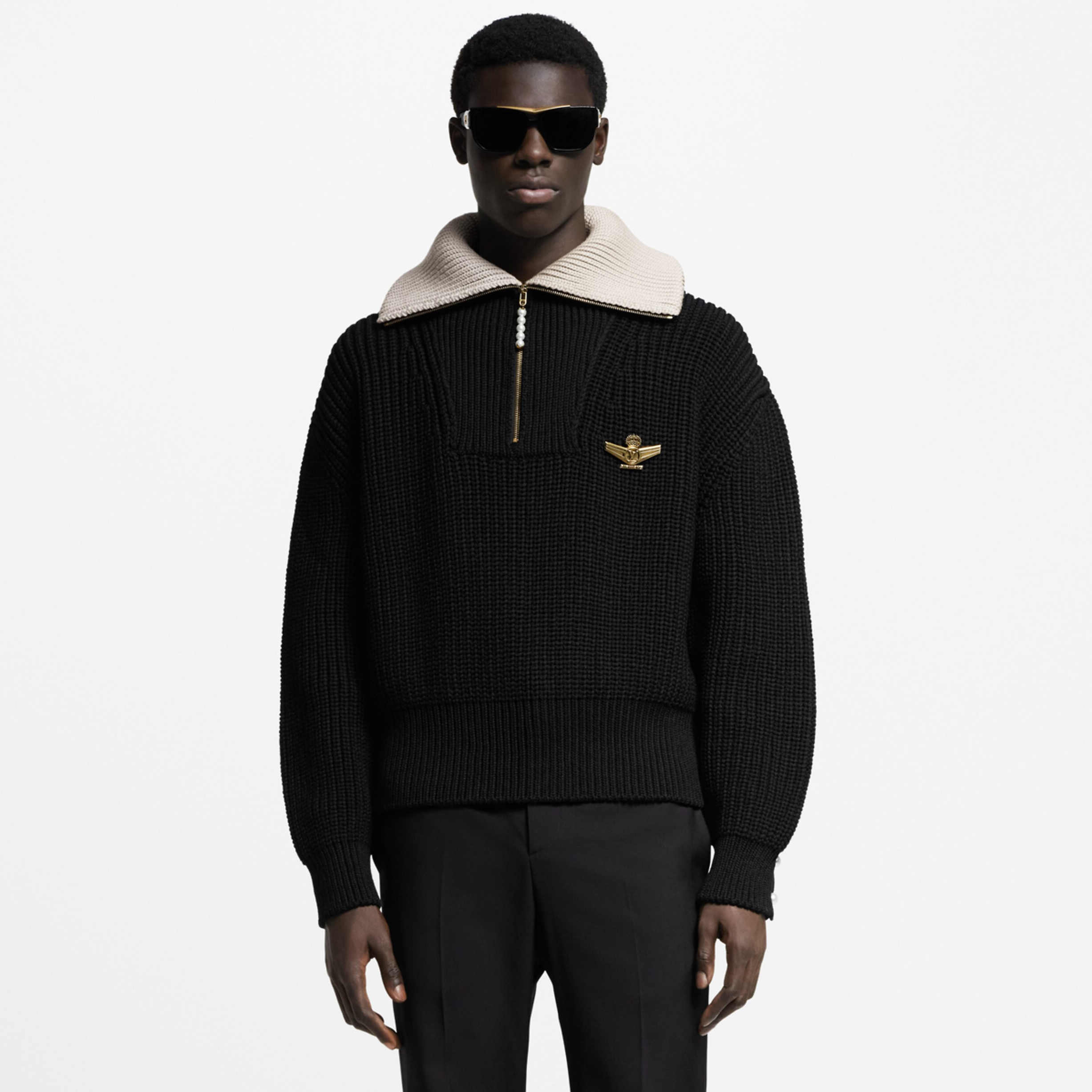 NIGO Louis Vuitton Men's And Women's Fall/Winter Fashion Casual Collared Half Zip Pullover Sweater Sheep Wool Blend Cable Knit Sweater #nigo78898