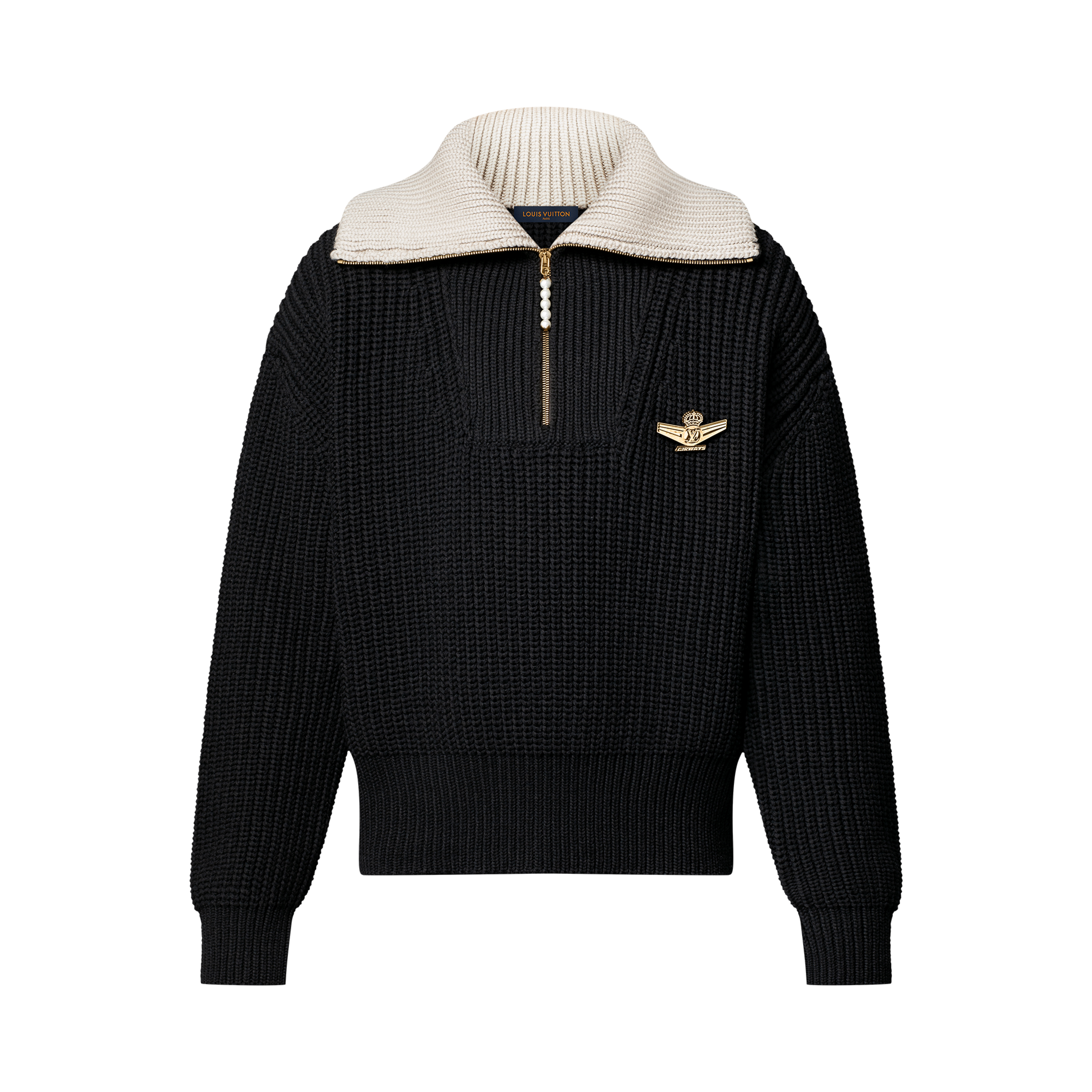 NIGO Louis Vuitton Men's And Women's Fall/Winter Fashion Casual Collared Half Zip Pullover Sweater Sheep Wool Blend Cable Knit Sweater #nigo78898