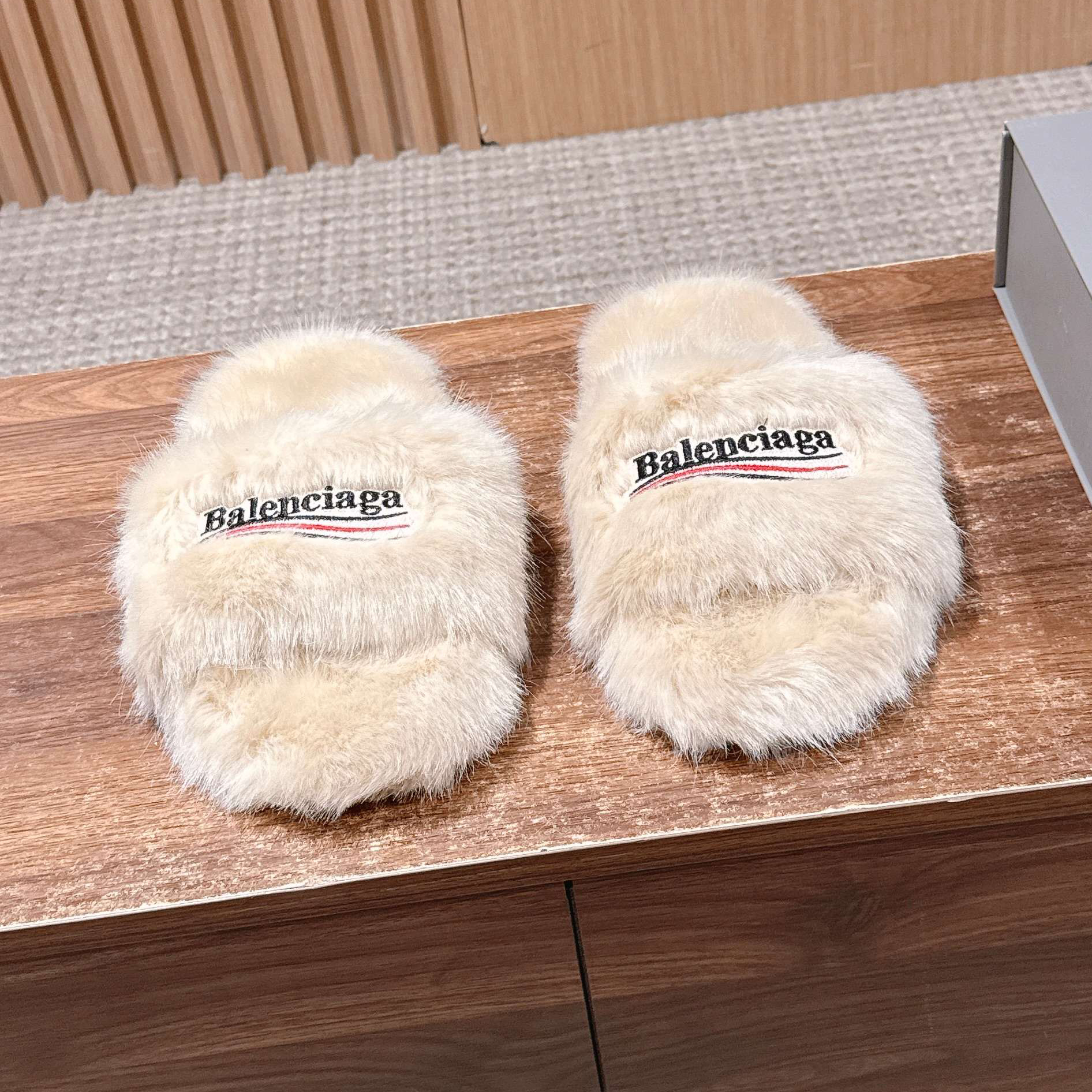 NIGO Balenciaga Women's Fall/Winter Casual Round Toe Open Back Wool Embroidered Logo Slippers Shoes #nigo78917
