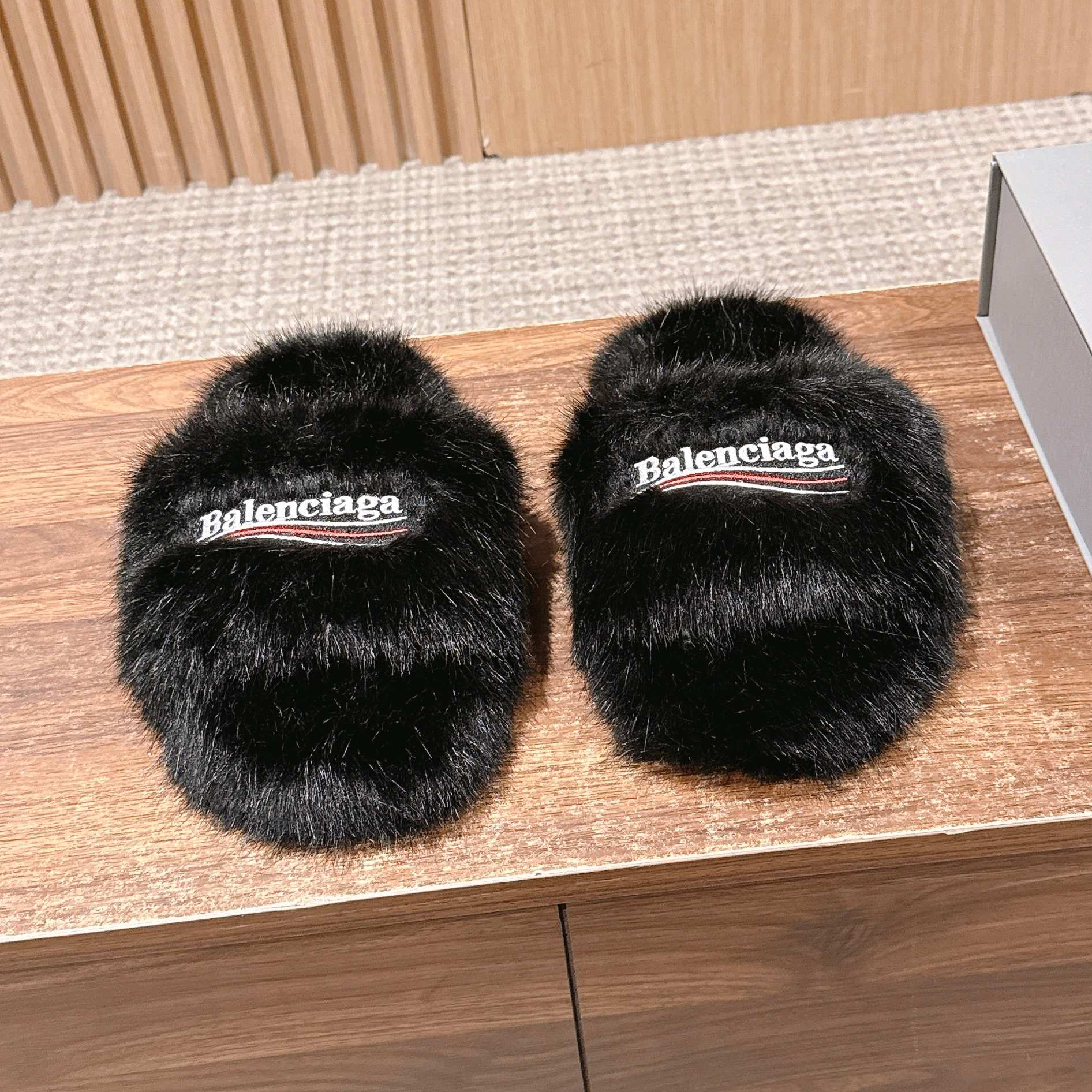 NIGO Balenciaga Women's Fall/Winter Casual Round Toe Open Back Wool Embroidered Logo Slippers Shoes #nigo78917
