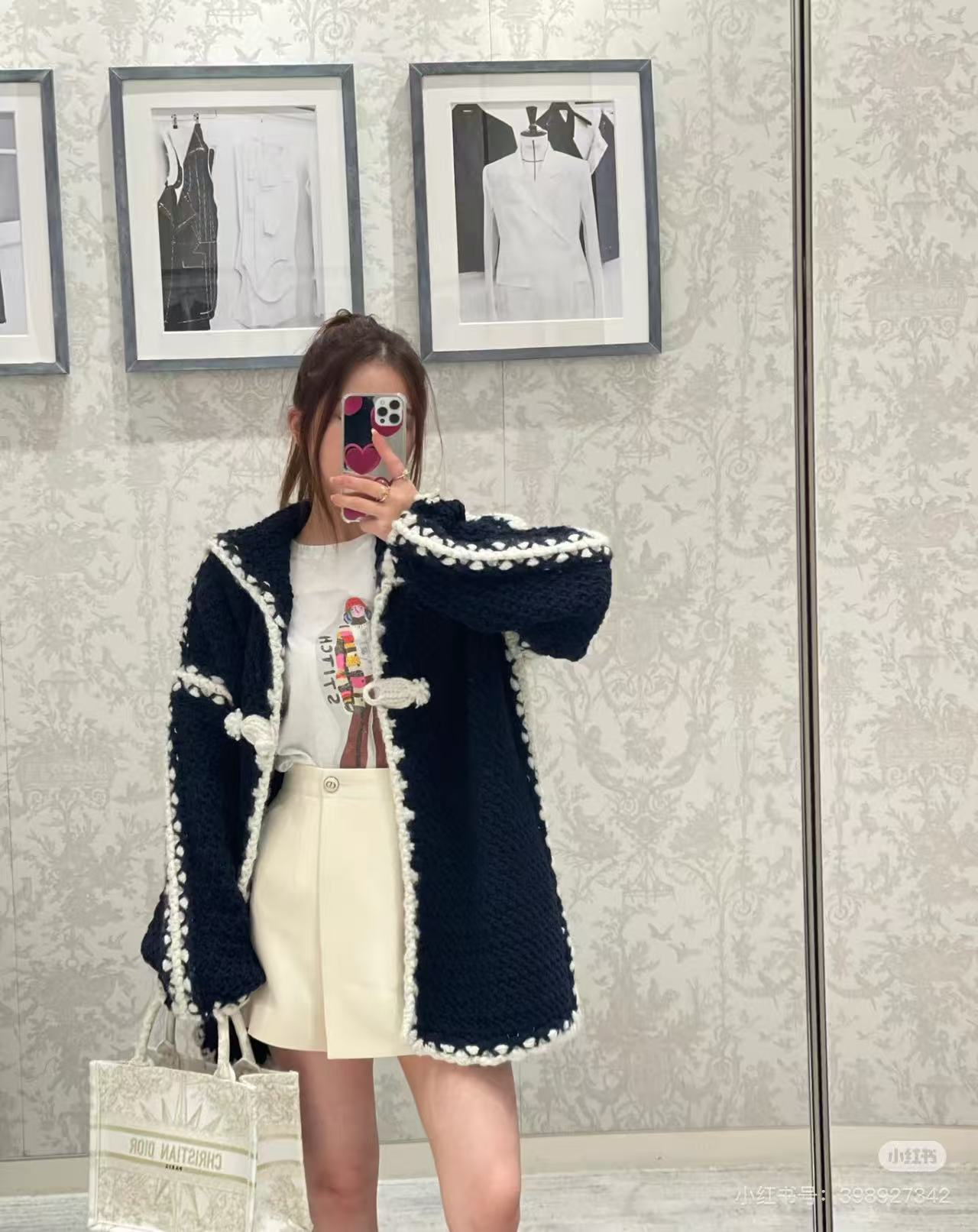 NIGO Dior Women's Fall/Winter Chunky-Knit Wool Coat with Vintage Knotted Buttons Navy Collar Knit Solid-Color Oversized Cardigan Sweater Ngvp #nigo2512