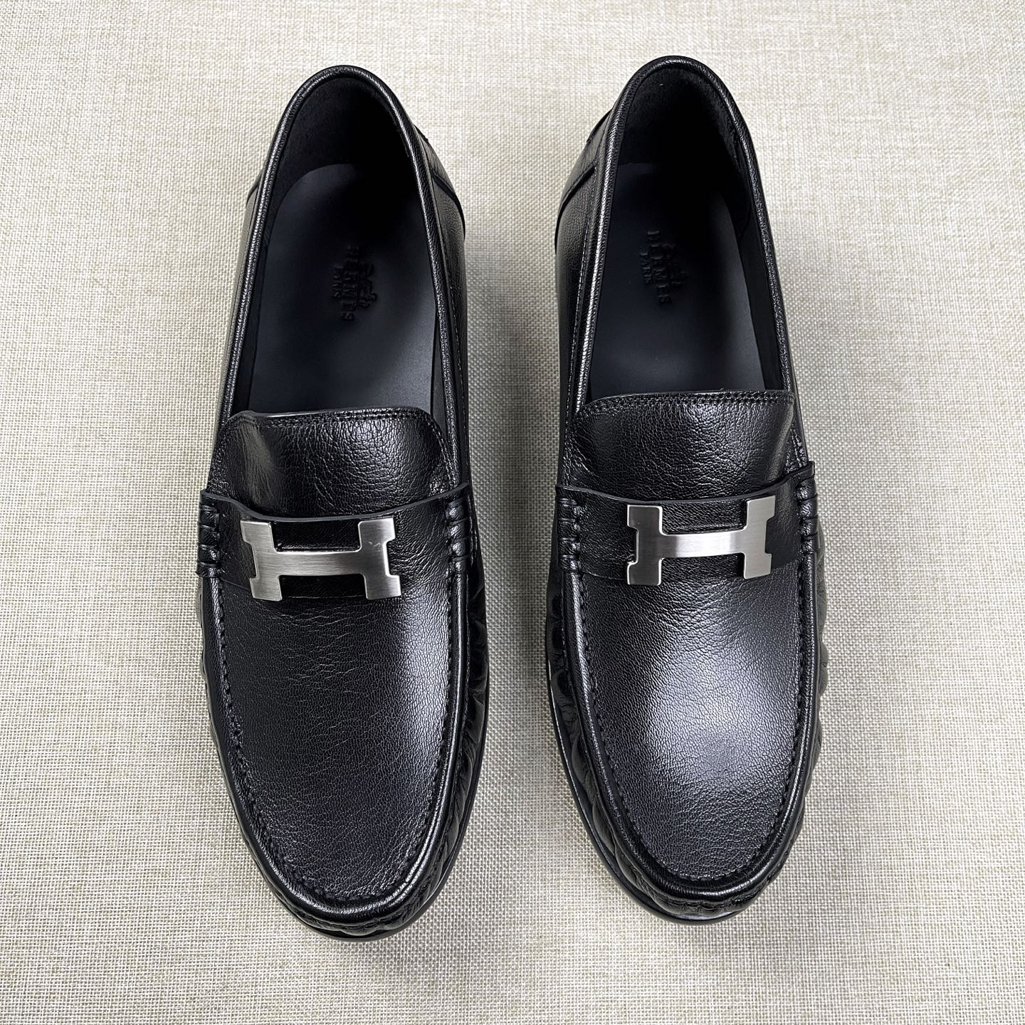 NIGO Hermes Men's Fall/Winter Fashion Classic Solid Color Leather Round Toe Slip On Logo Low Top Flat Leather Shoes #nigo78922