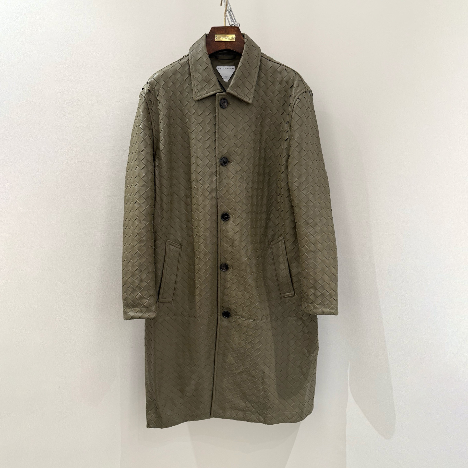 NIGO Bottega Veneta Men's And Women's  Spring/Fall Fashion Casual Leather Hand Woven Collar Single Breasted Mid-Length Trench Coat Jacket #nigo78931