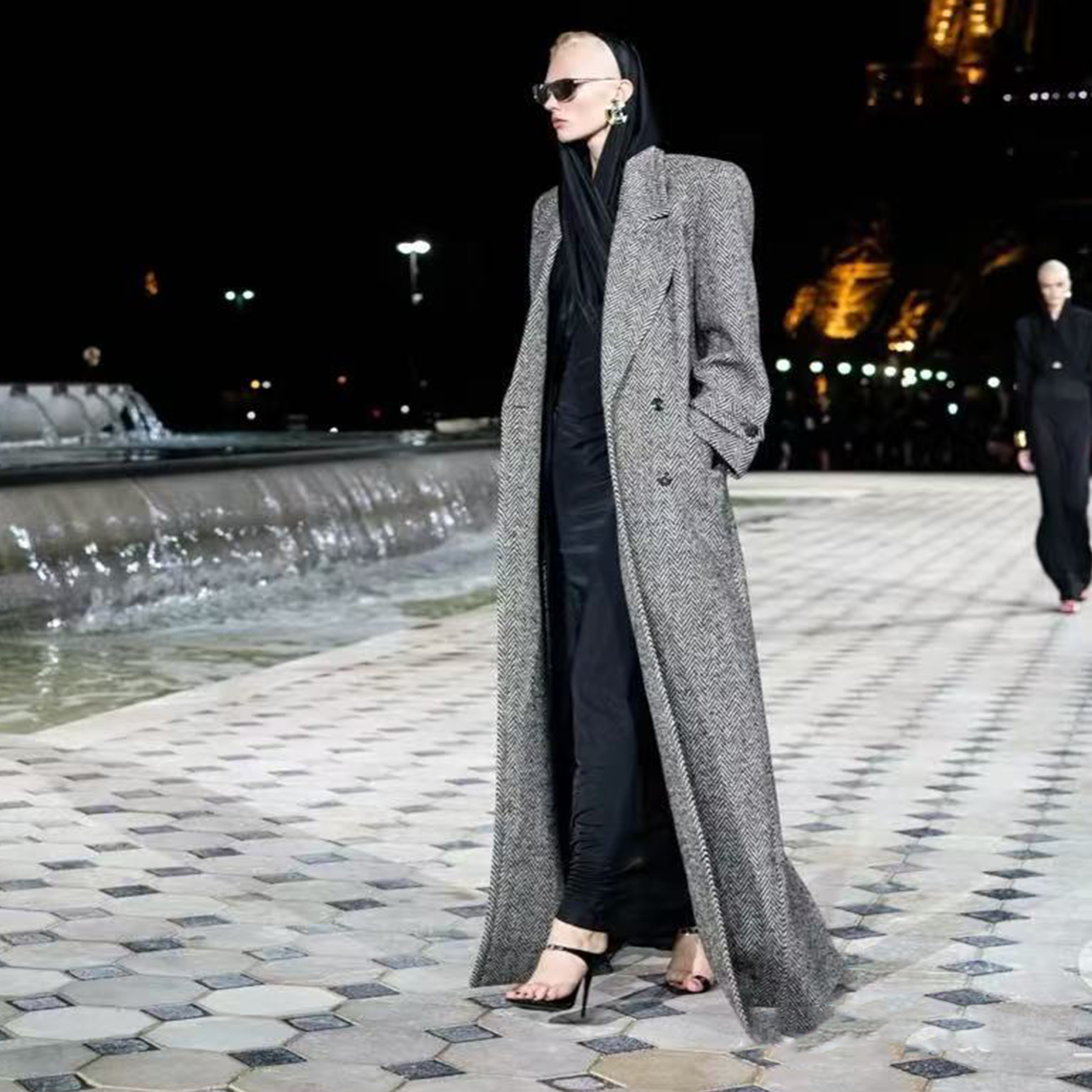 NIGO SAINT LAURENT Women's Fall And Winter Maldon Style Herringbone Pattern Coat Elegant And Exquisite Long Belt Tweed Coat Fashion Trend Temperament Jacket Ngvp #nigo2491