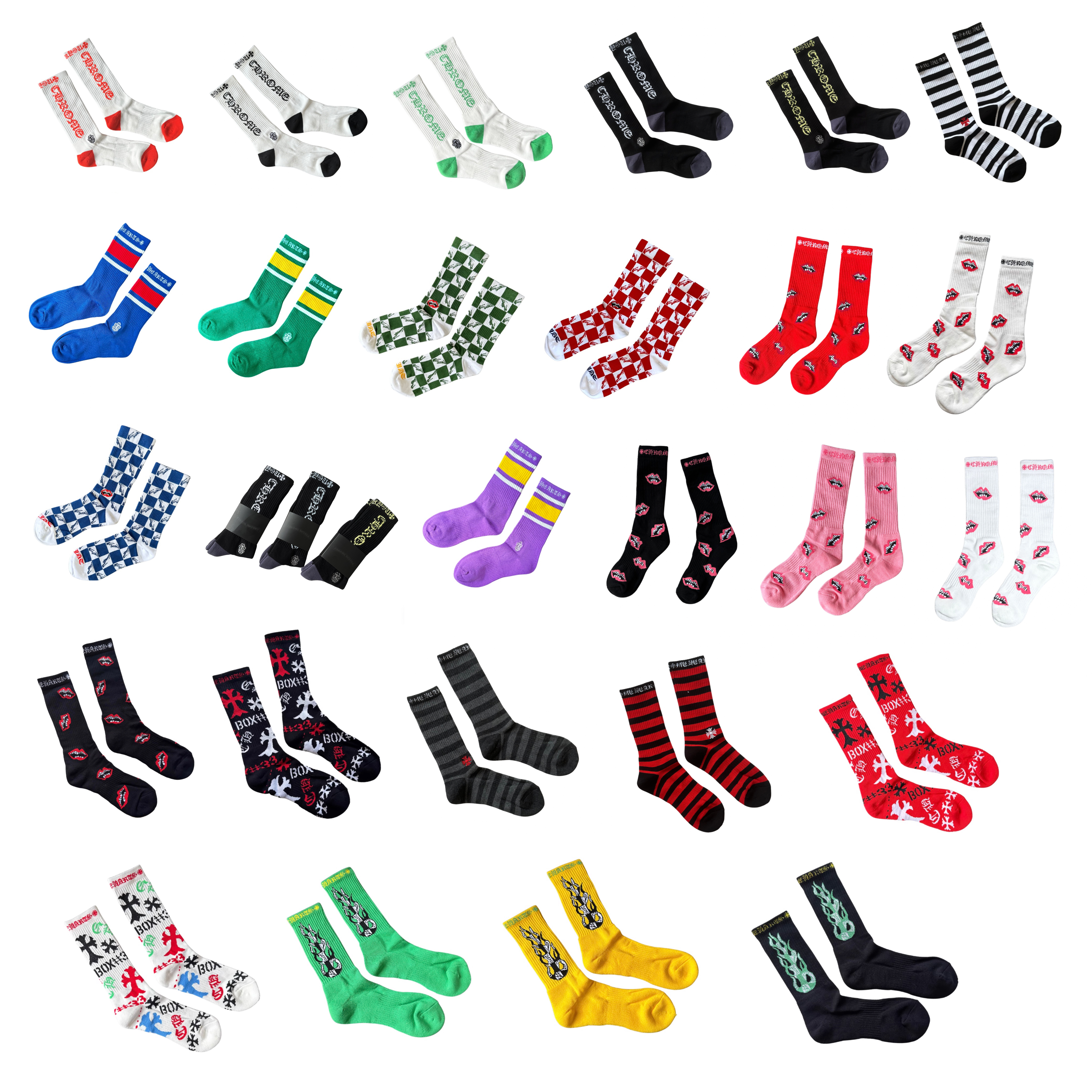 NIGO Chrome Hearts Men's & Women's Spring/fall Fashion Street Style Mid Calf Cotton Towel Weave Athletic Socks High Top Jacquard Embroidered Socks ( Choose Any 3 Pairs For $50 , Contact Customer Service To Place Your Order . )  #nigo78921