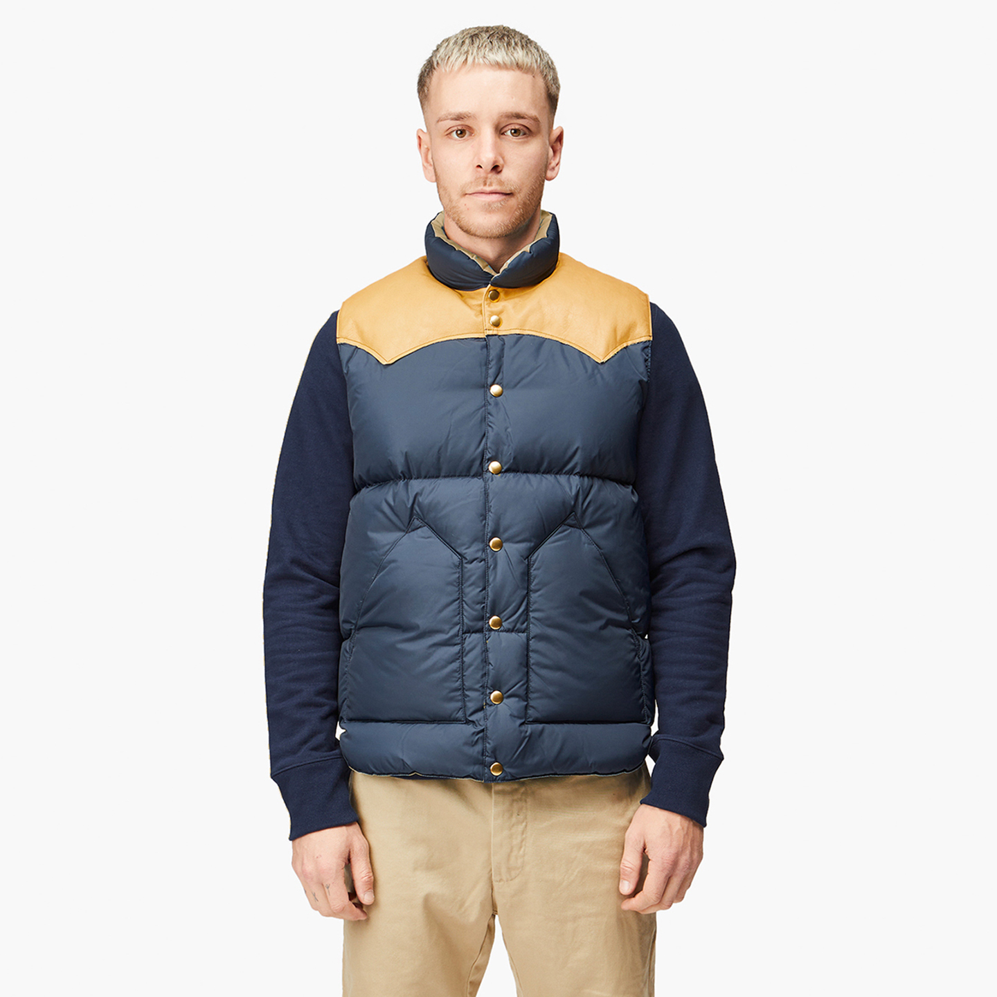 NIGO Rocky Mountain Featherbed Men's Fall/Winter Patchwork Leather Stand-Up Collar Single-Button Vest Solid Color Sleeveless Down Vest Ngvp #nigo2513