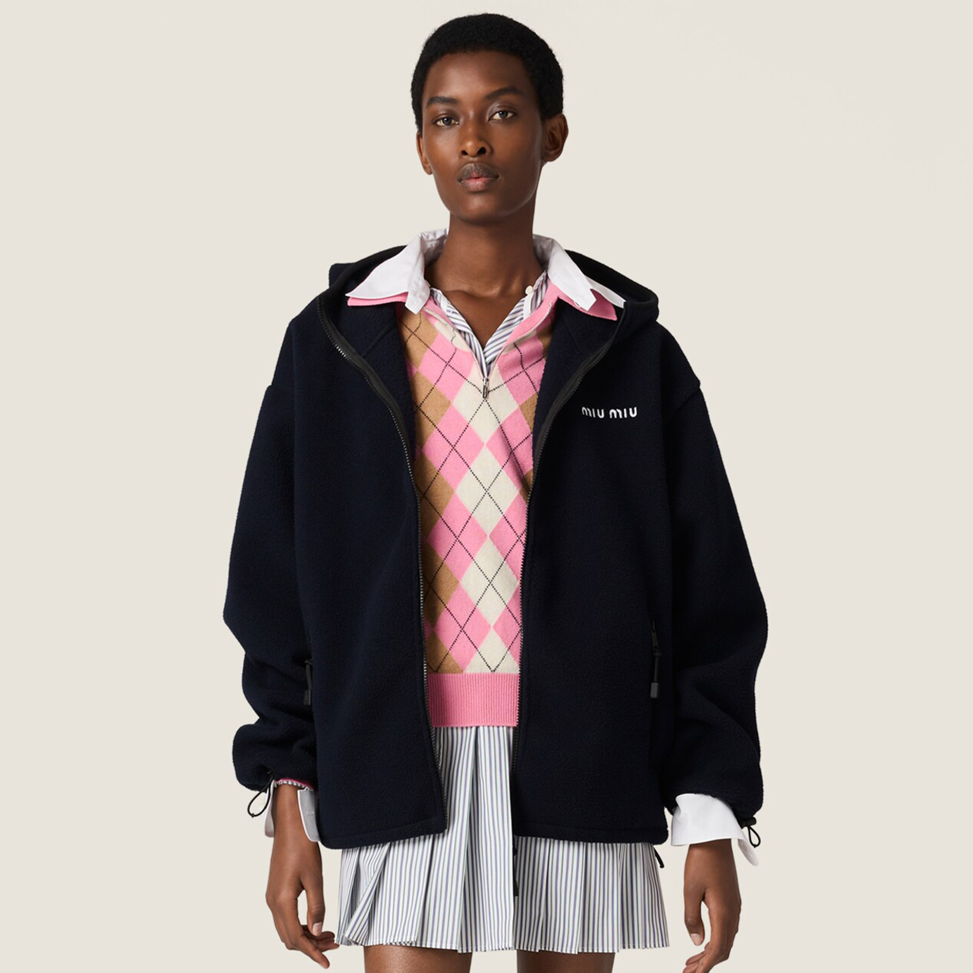 NIGO MiuMiu Women's Logo Embroidered Zipper Half-High Neck Solid Fleece Jacket Spring/Fall Long Sleeve Oversized Hooded Sweatshirt #nigo81577