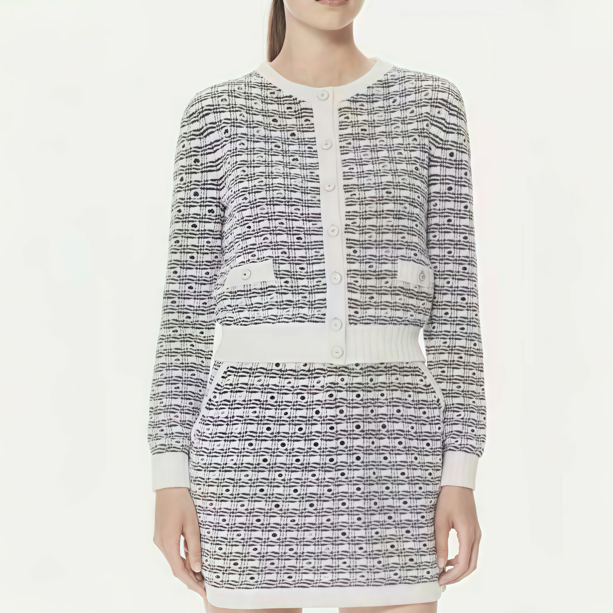 NIGO Chanel Women's Fall/Winter Fashion Casual Crew Neck Single Button Pure Cotton Yarn Long Sleeve Diamond Pattern Cardigan #nigo78937