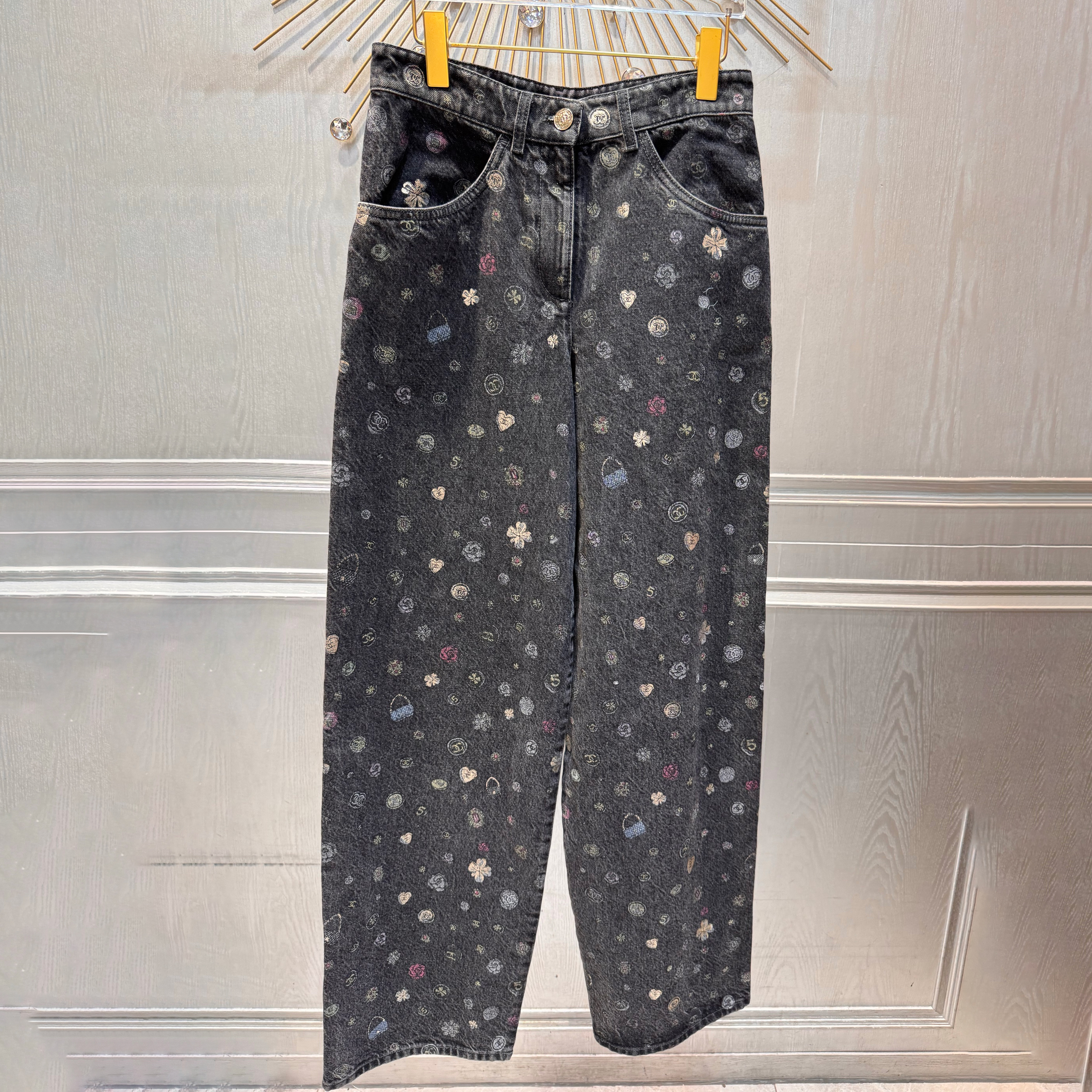 NIGO Chanel Women's Spring/Fall Fashion Casual Patterned Print Straight-Leg Relaxed Fit Jeans Pants #nigo78615