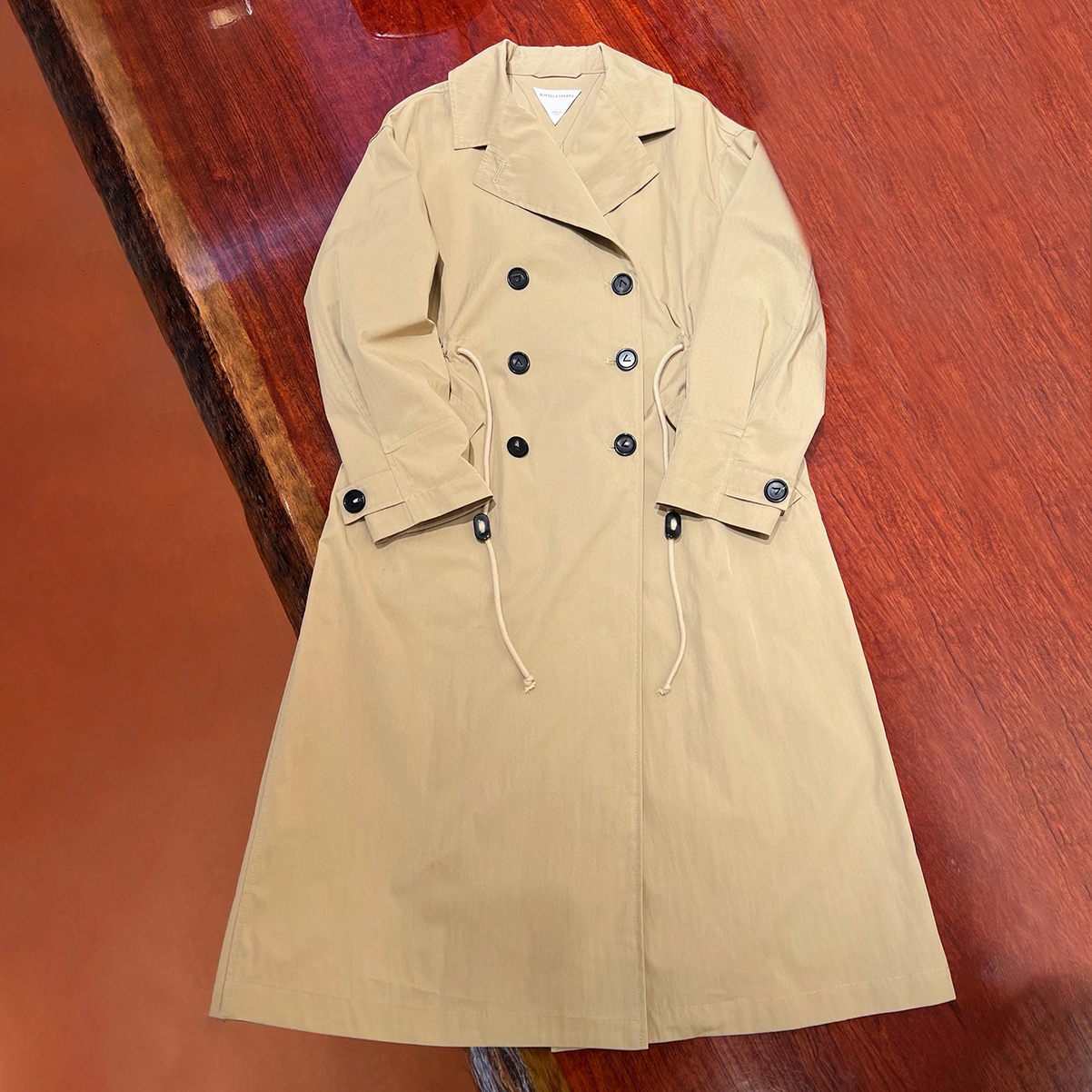 NIGO Bottega Veneta Women's Knitted Collar Solid Color Double-Breasted Spring/Fall Lapel Tie-Front Trench Coat Ngvp #nigo2515