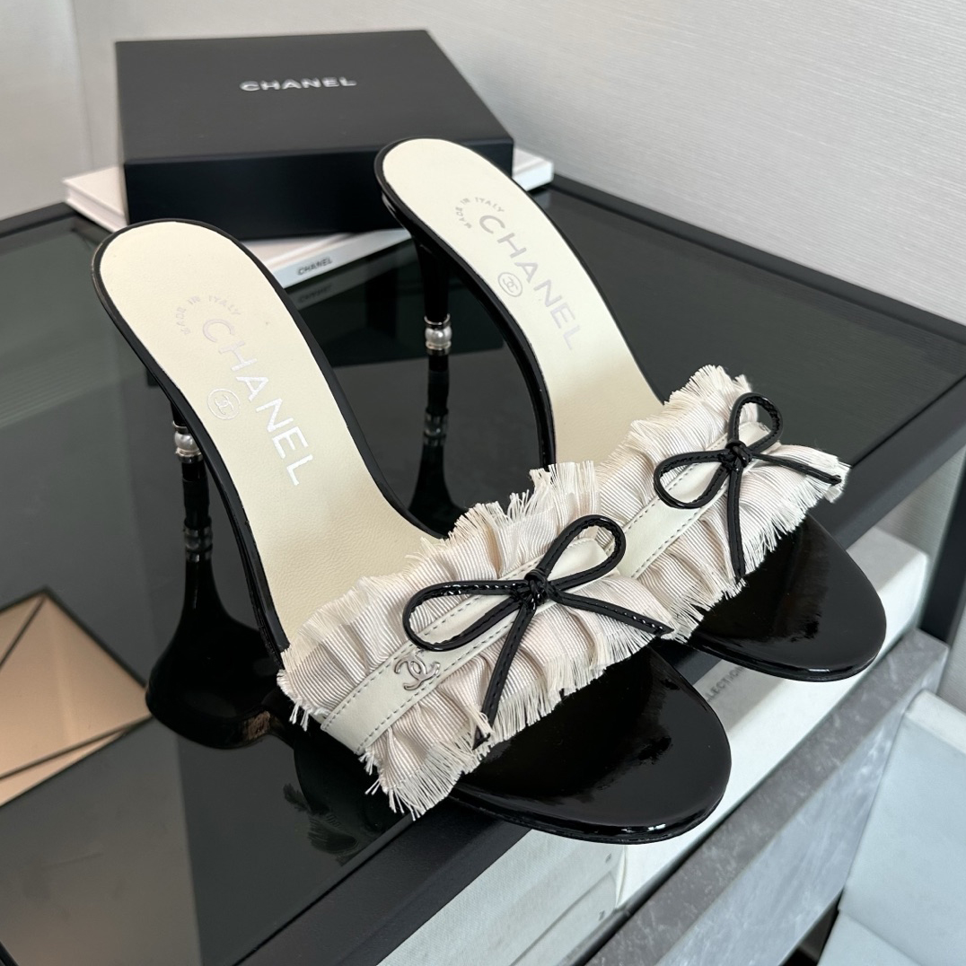 NIGO Chanel Vintage Women's Summer Fashion Classic Round Toe Slip On Heeled Sandals With Exposed Heel And Thin Heel Shoes #nigo78949