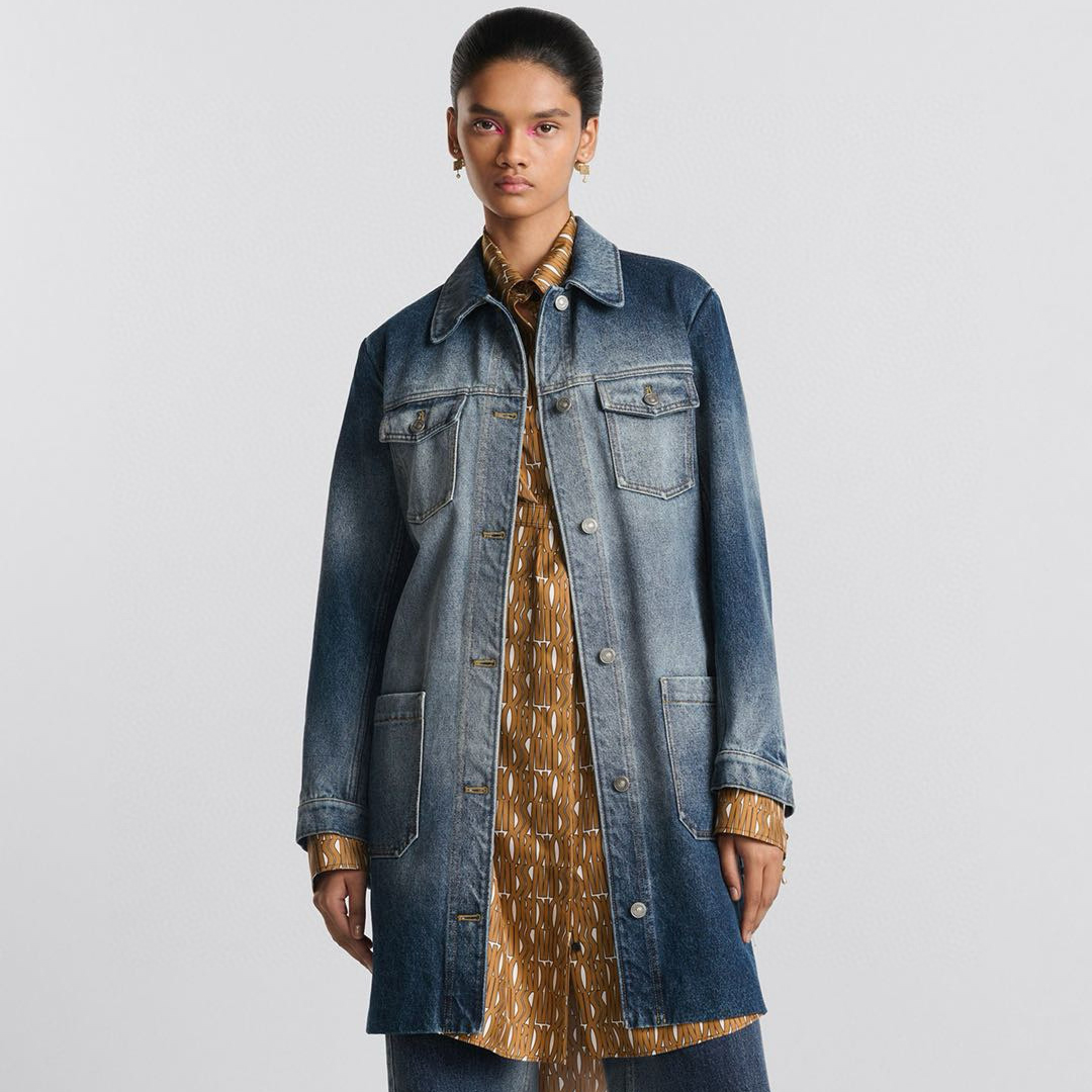 NIGO Dior Women's Spring/Fall Fashion Casual Midi Length Single Breasted Collar Print Belted Long-Sleeve Denim Skirt Dress #nigo78947