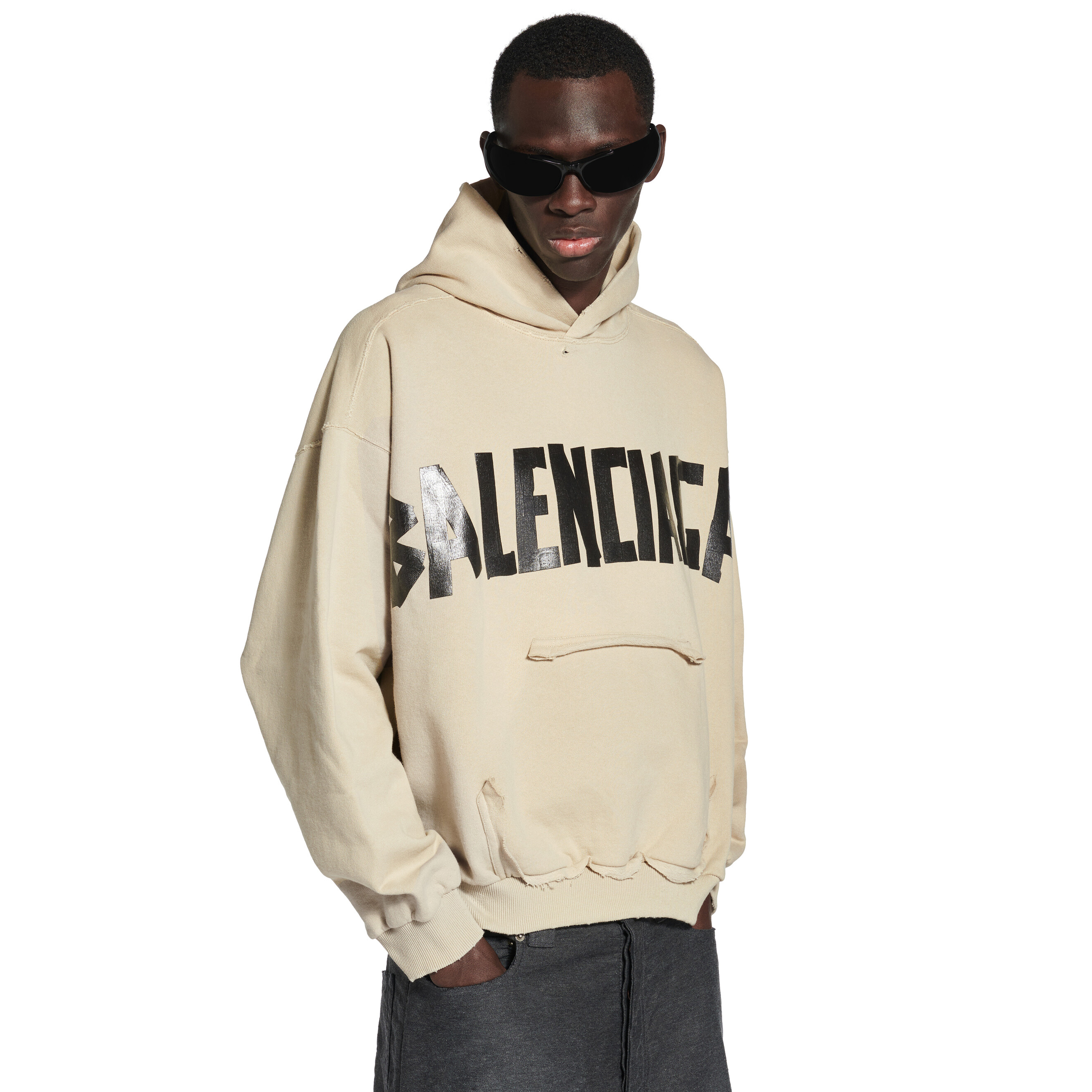 NIGO Balenciaga TAPE TYPE RIPPED POCKET HOODIE Men's And Women's Spring/Fall Fashion Casual Solid Color Cotton Hooded Pullover Letter Print Long-Sleeve Sweatshirt #nigo78941