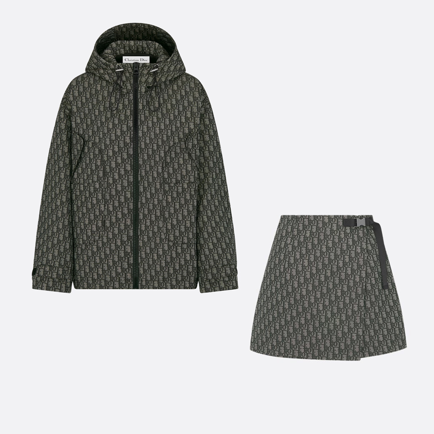 NIGO Dior Women's Spring/Fall Fashion Casual Hooded Zipper Jacket with Oblique Print Jacquard Casual Skirt Skirt Set #nigo78938