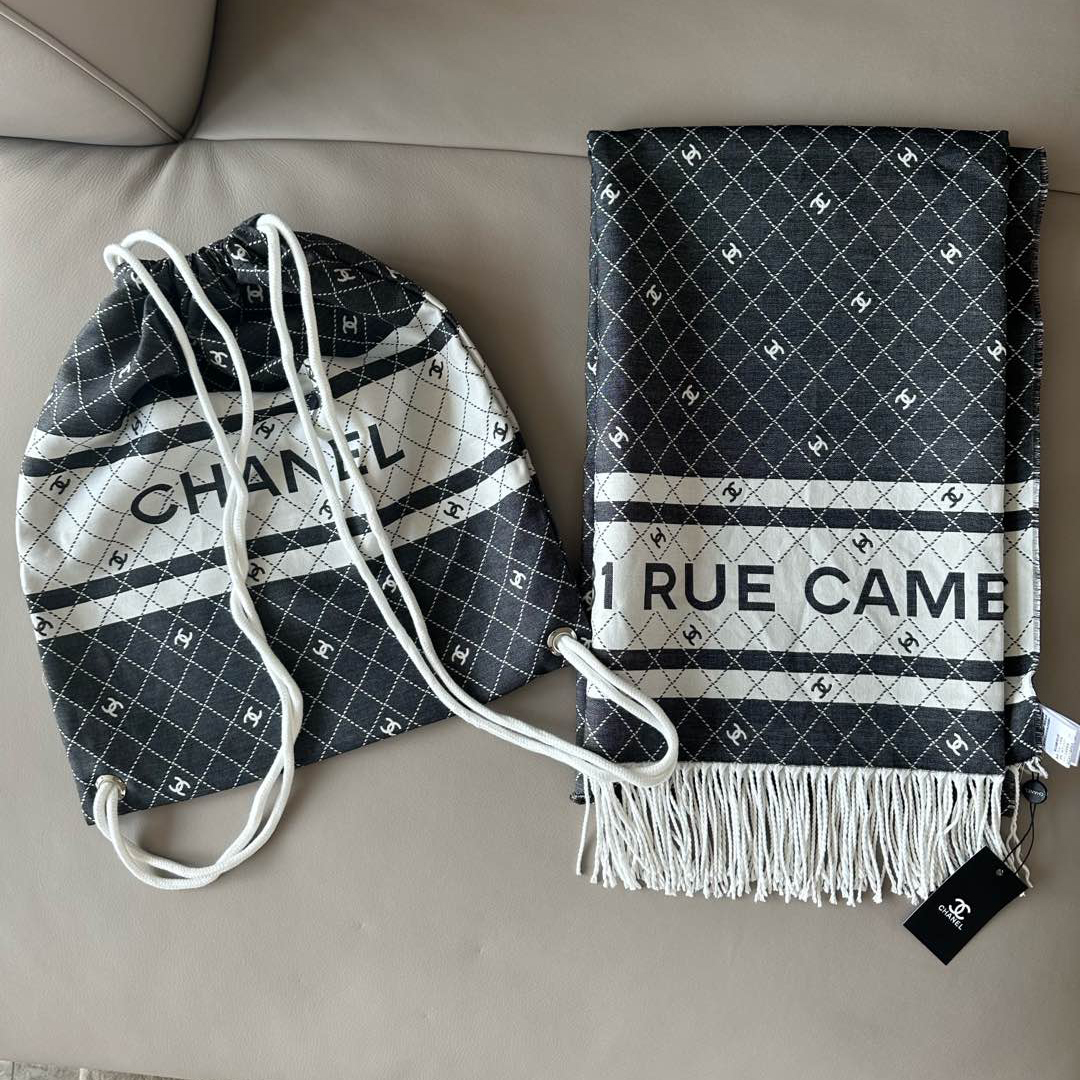 NIGO Chanel Women's Fall/Winter Fashion Double Faced Jacquard Scarf Shawl with Branded Printed Storage Pouch Set Scarf  Accessories #nigo78961
