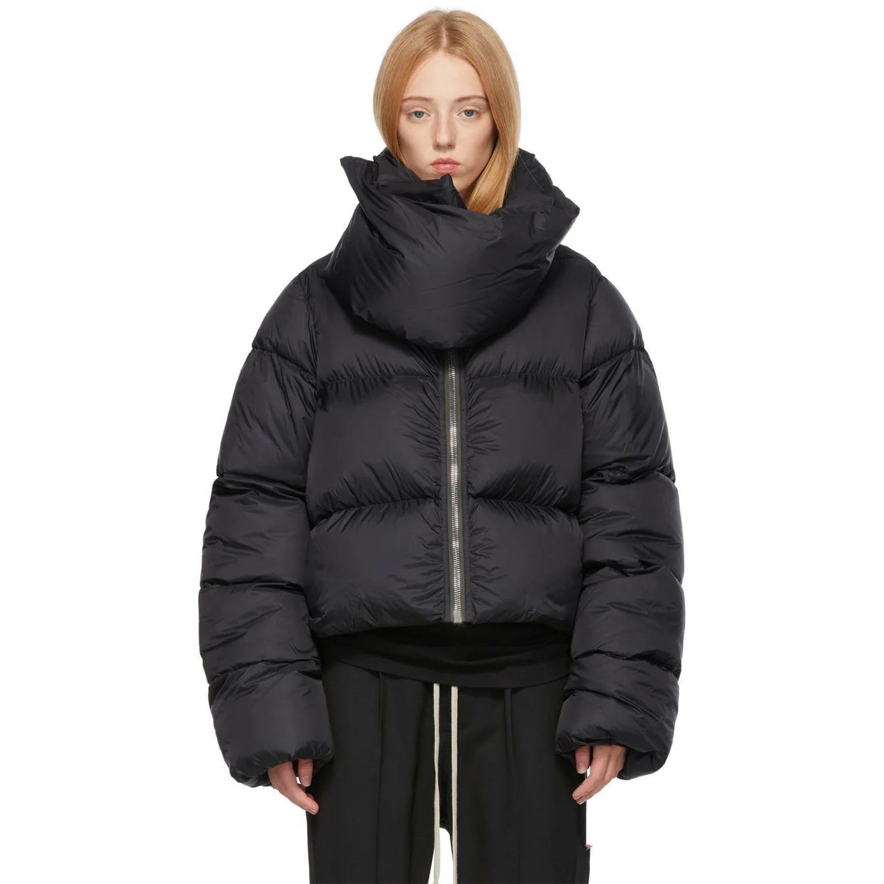 NIGO Rick Owens Men's Women's Fall And Winter Dark Windproof Scarf Down Jacket Thickened Warm Short Ultra-long-sleeved Zipper Down Jacket Ngvp #nigo2494