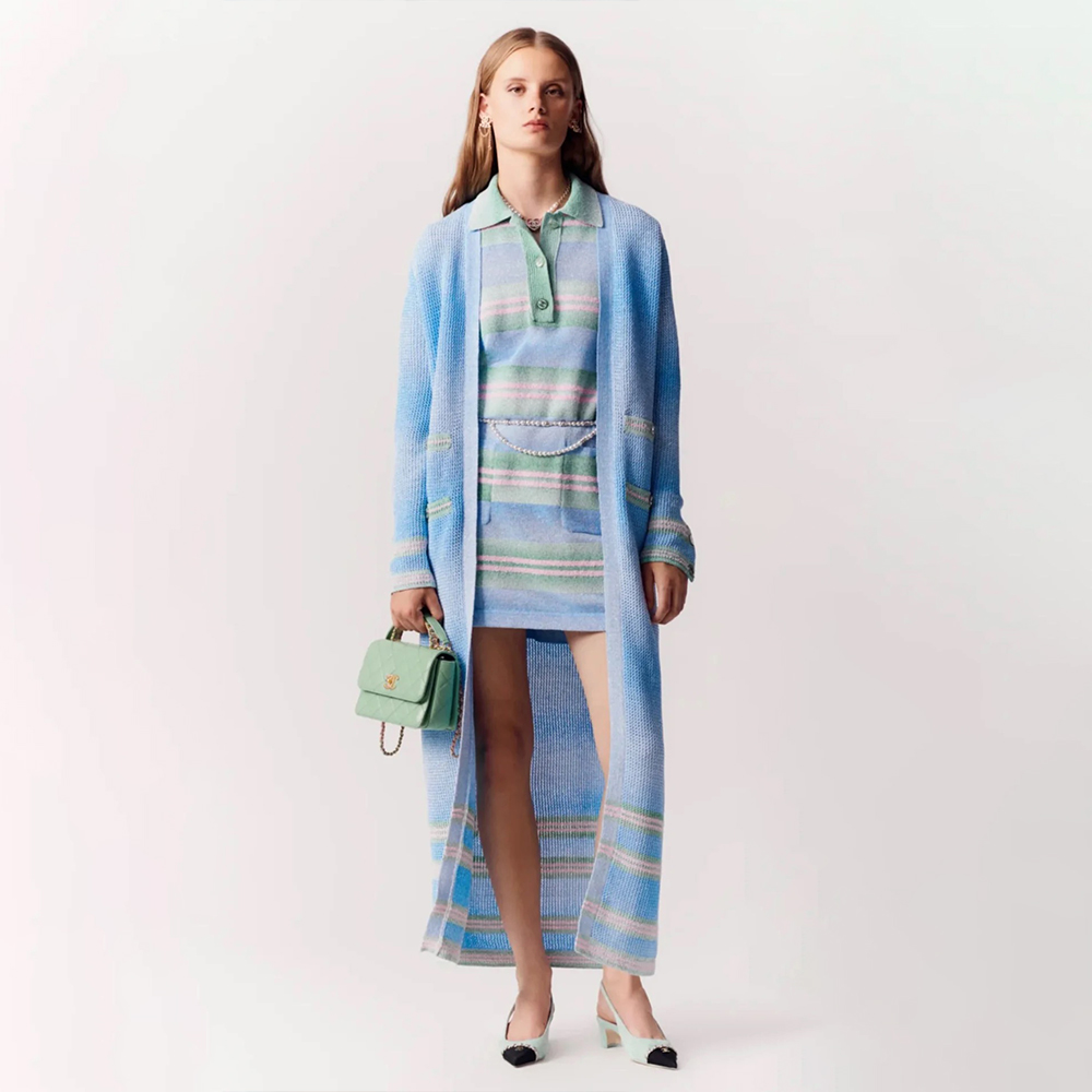 NIGO Chanel Women's Summer Striped Color-Blocked Double-Pocket Polo-Neck Long-Sleeve Knit Dress Ngvp #nigo2516