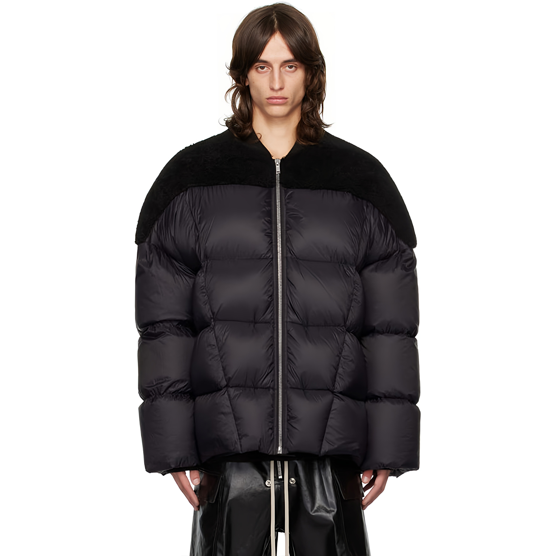 NIGO Rick Owens Men's Fall And Winter Black Porterville Flight Feather Jacket Short Jacket Men's Aviator Jacket Fashion Splicing Warm Jacket Ngvp #nigo2496