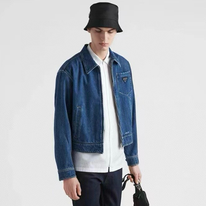 NIGO Prada Women's Spring/Fall Fashion Casual Zipper Collar Logo Triangle Emblem Denim Jacket #nigo78971