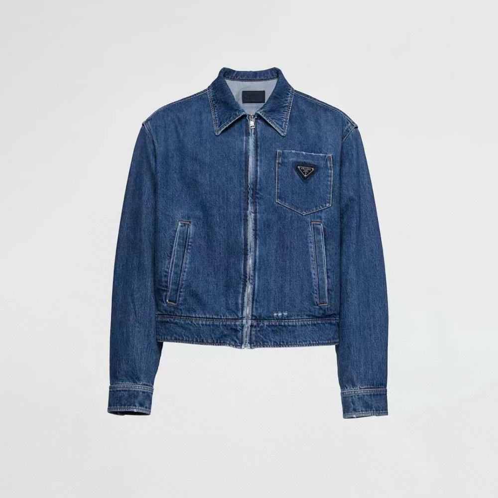 NIGO Prada Women's Spring/Fall Fashion Casual Zipper Collar Logo Triangle Emblem Denim Jacket #nigo78971