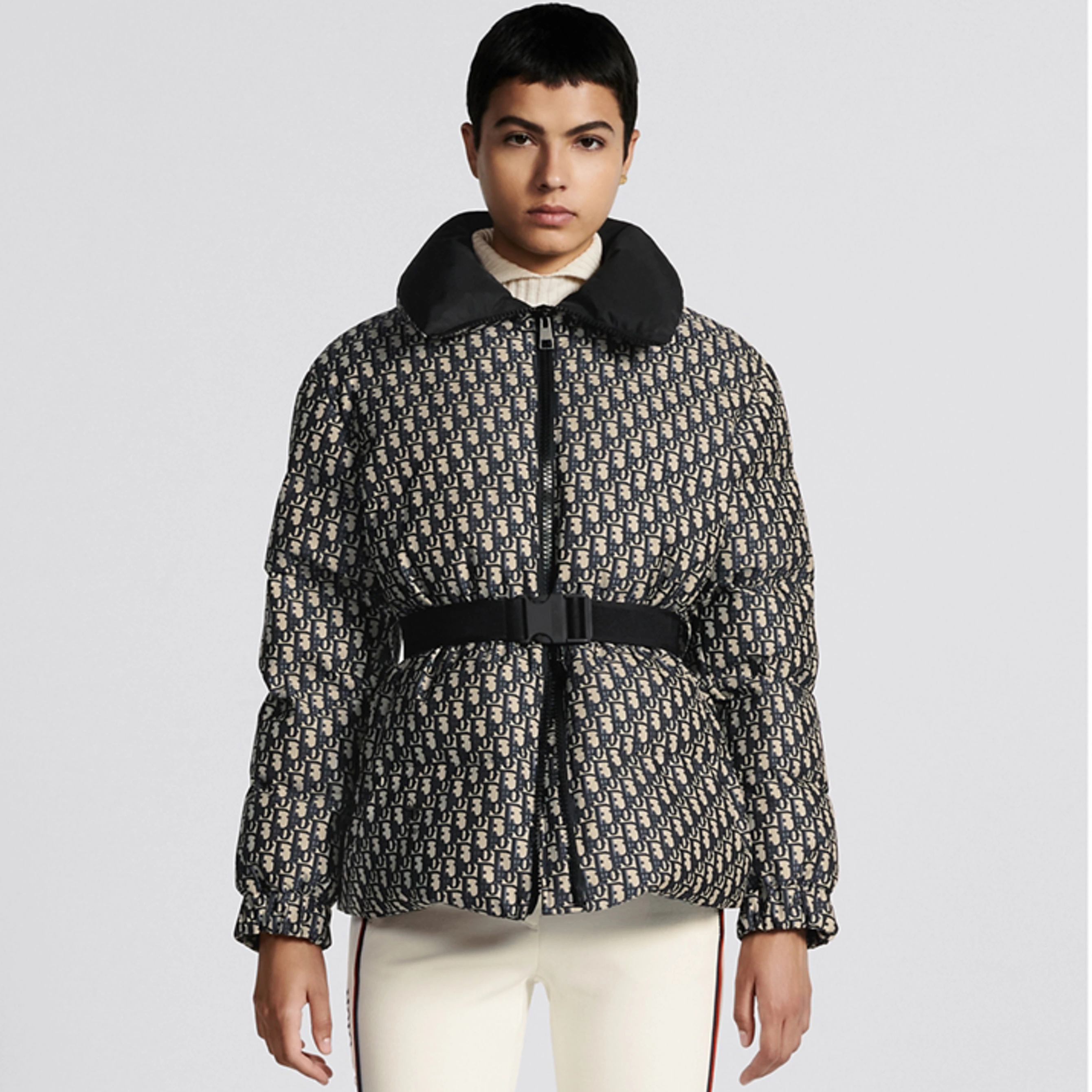 NIGO Dior DiorAlps Women's Winter Fashion Casual Twill Print Belted High-Neck Zipper Cotton Jacket #nigo78982