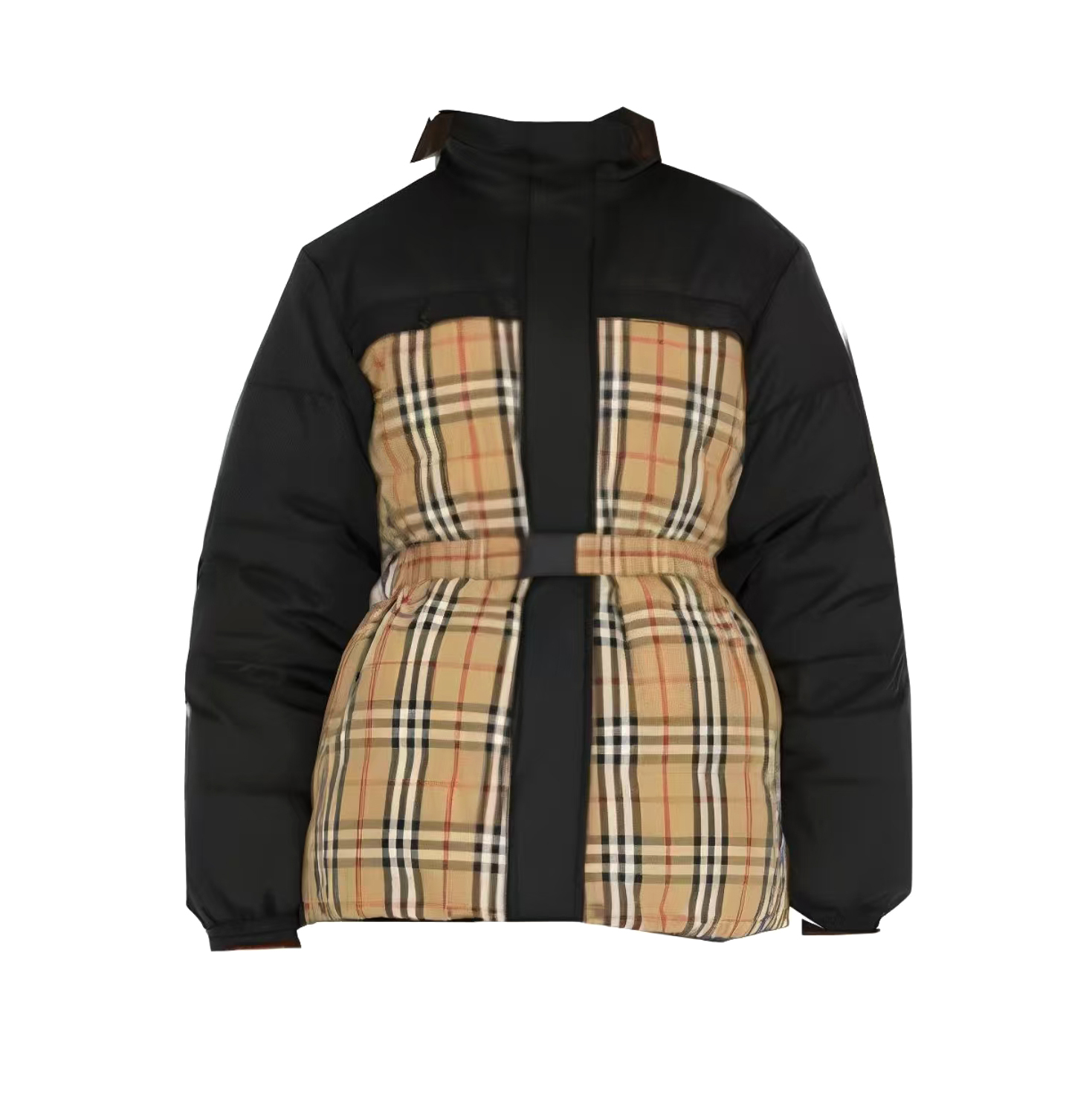 NIGO Burberry Women's Winter Fashion Casual Color Blocked High Neck Zipper Reversible Checkered Waist-Defining Down Jacket #nigo78983