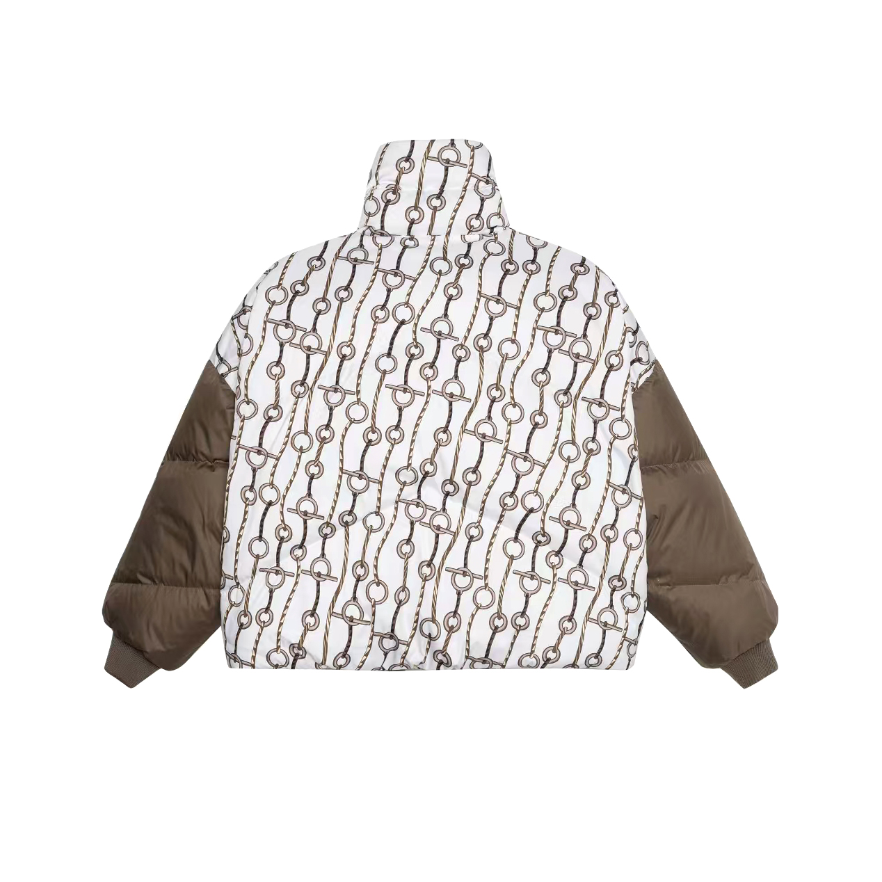 NIGO Hermes Women's Winter Fashion Casual Reversible Patterned Print Short Length High Neck Zipper White Goose Down Filled Short Jacket Down Jacket #nigo78981