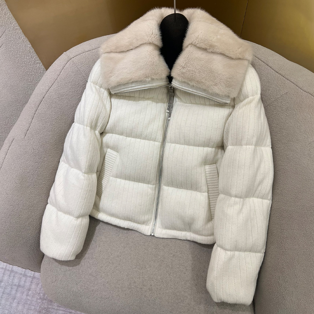 NIGO Brunello Cucinelli Women's Fall/Winter Fashion Mink Cashmere Knit Down Jacket Solid Color Zipper Collar Long Sleeve Coat Ngvp #nigo2527