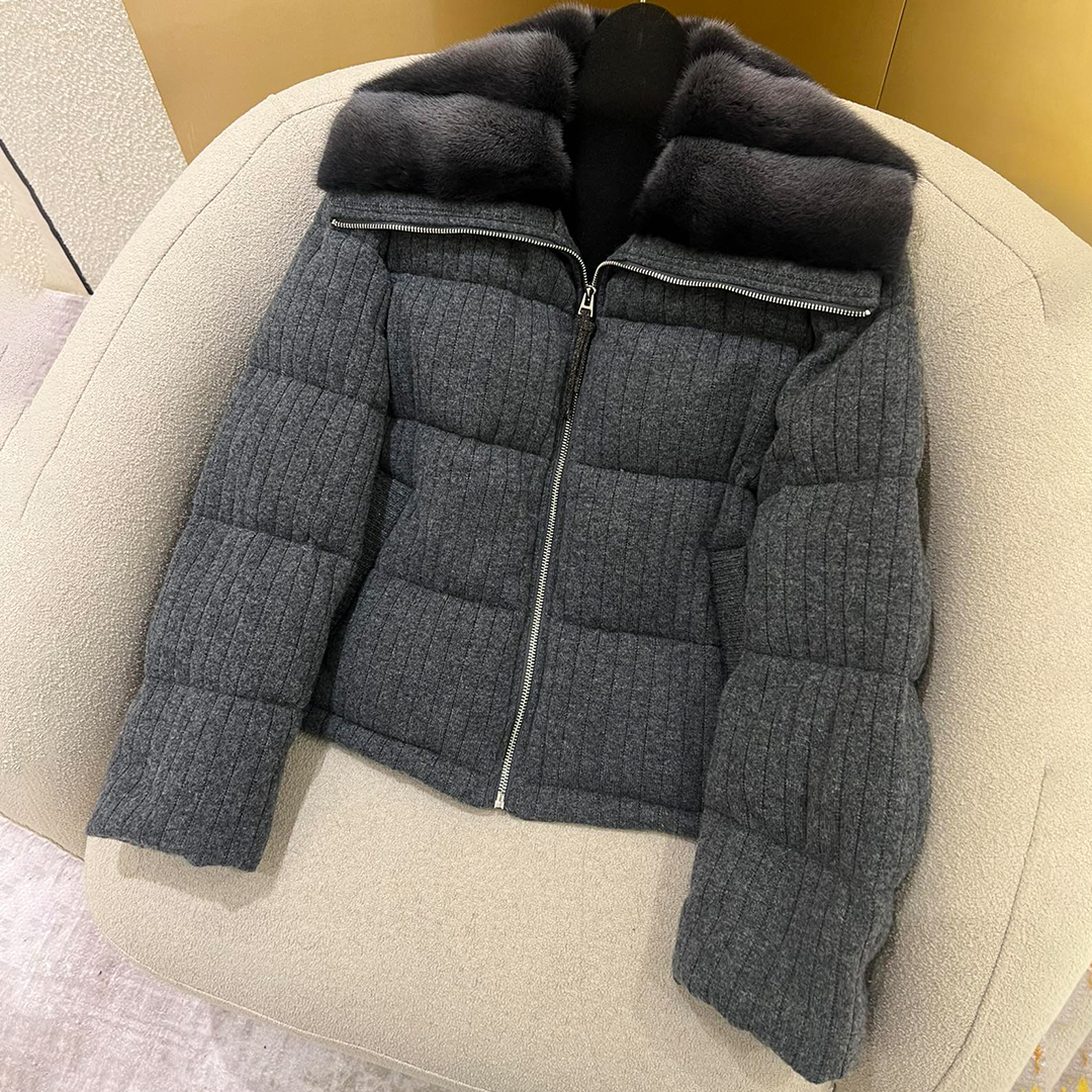 NIGO Brunello Cucinelli Women's Fall/Winter Fashion Mink Cashmere Knit Down Jacket Solid Color Zipper Collar Long Sleeve Coat Ngvp #nigo2527