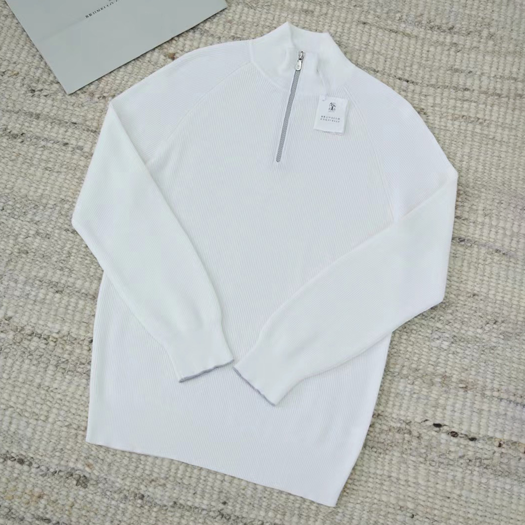 NIGO Brunello Cucinelli Men's British-Style Ribbed Cotton Knit Sweater Spring/Fall/Winter Half-Zip High-Neck Solid-Color Long-Sleeve Sweater Ngvp #nigo2525