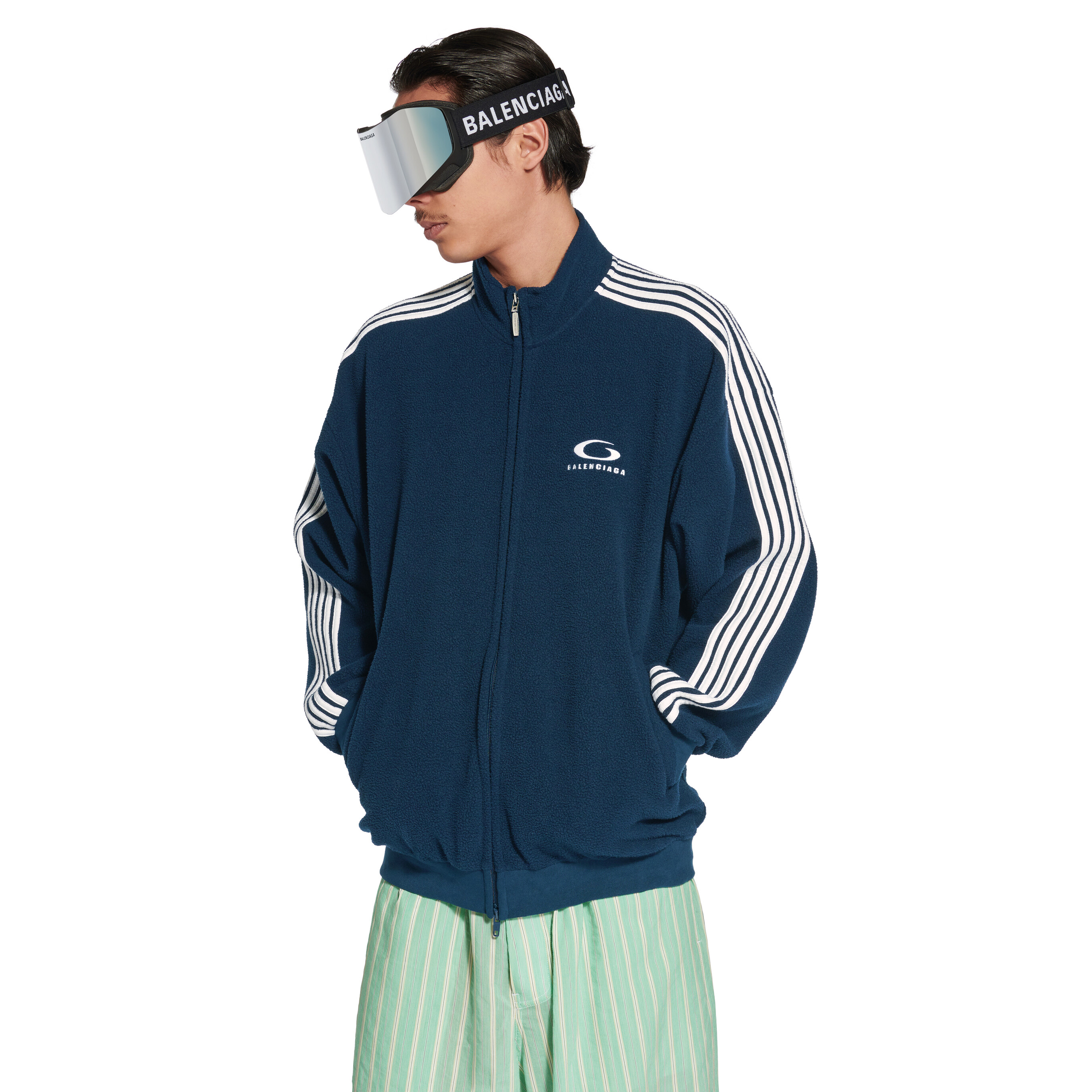 NIGO Balenciaga LOOP SPORTS ICON Men's And Women's Spring/Fall Fashion Casual Solid Color Stand Collar Zipper Front Striped Decorative Suede Long Sleeve Jacket #nigo79114