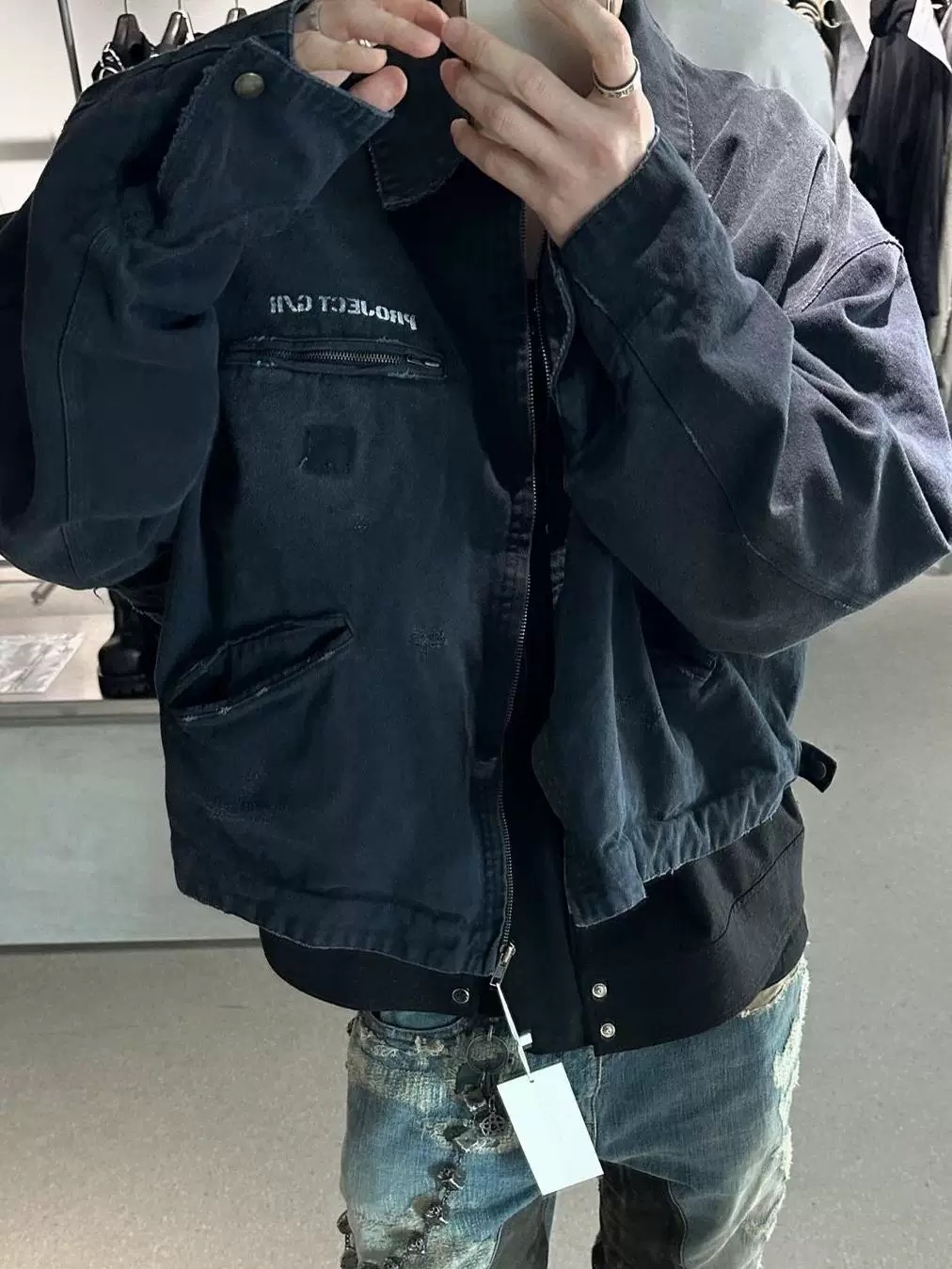 NIGO GRAILZ Project G/R Men's Autumn/winter Zip-up Jacket Washed Gradient Distressed Finish Flap Collar Fashion Casual Jacket Ngvp #nigo2615