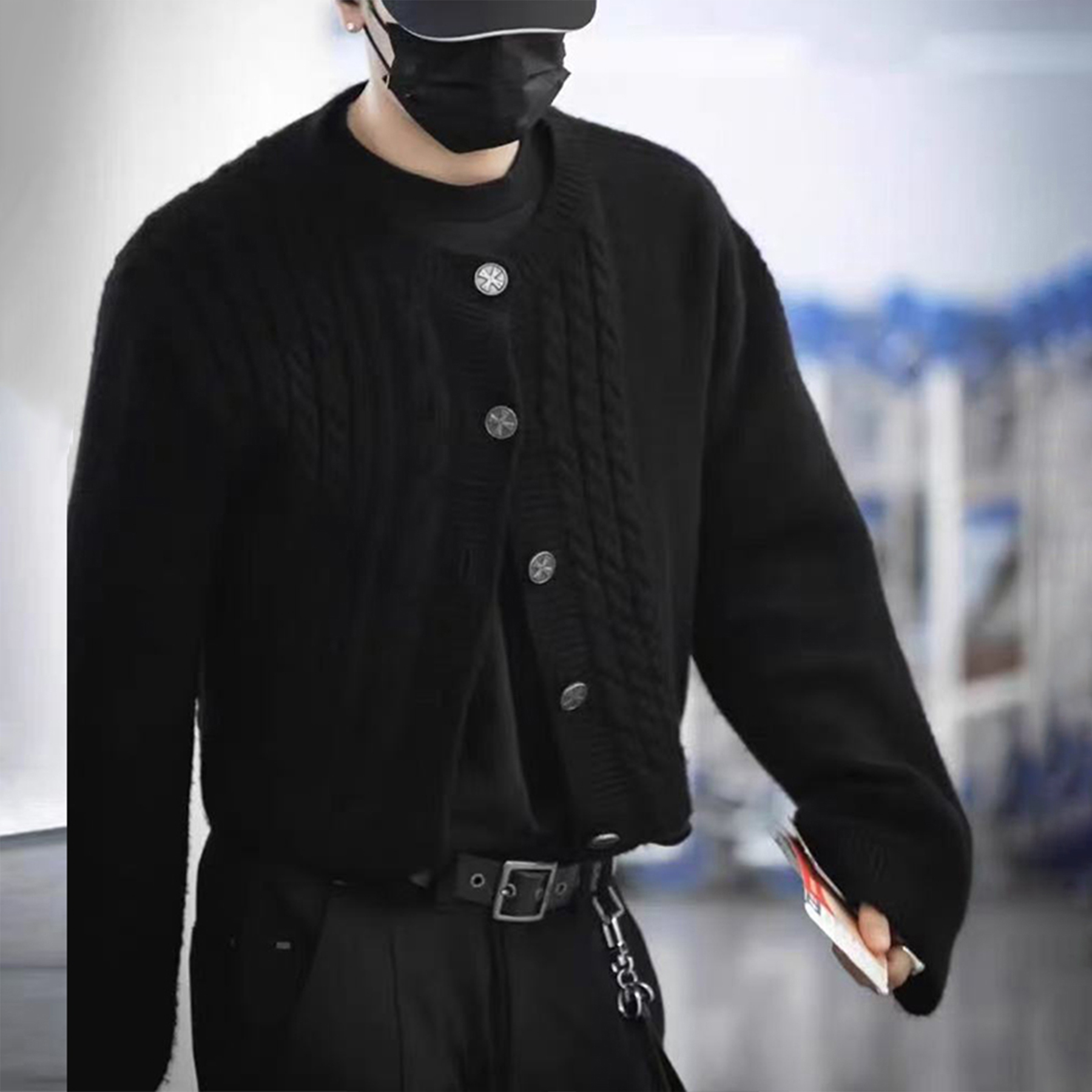 NIGO Enfants Riches Deprimes Men's Autumn/winter Black Jacquard Knit Cardigan High-street Fashion Casual Single-breasted Button-front Sweater Ngvp #nigo2617