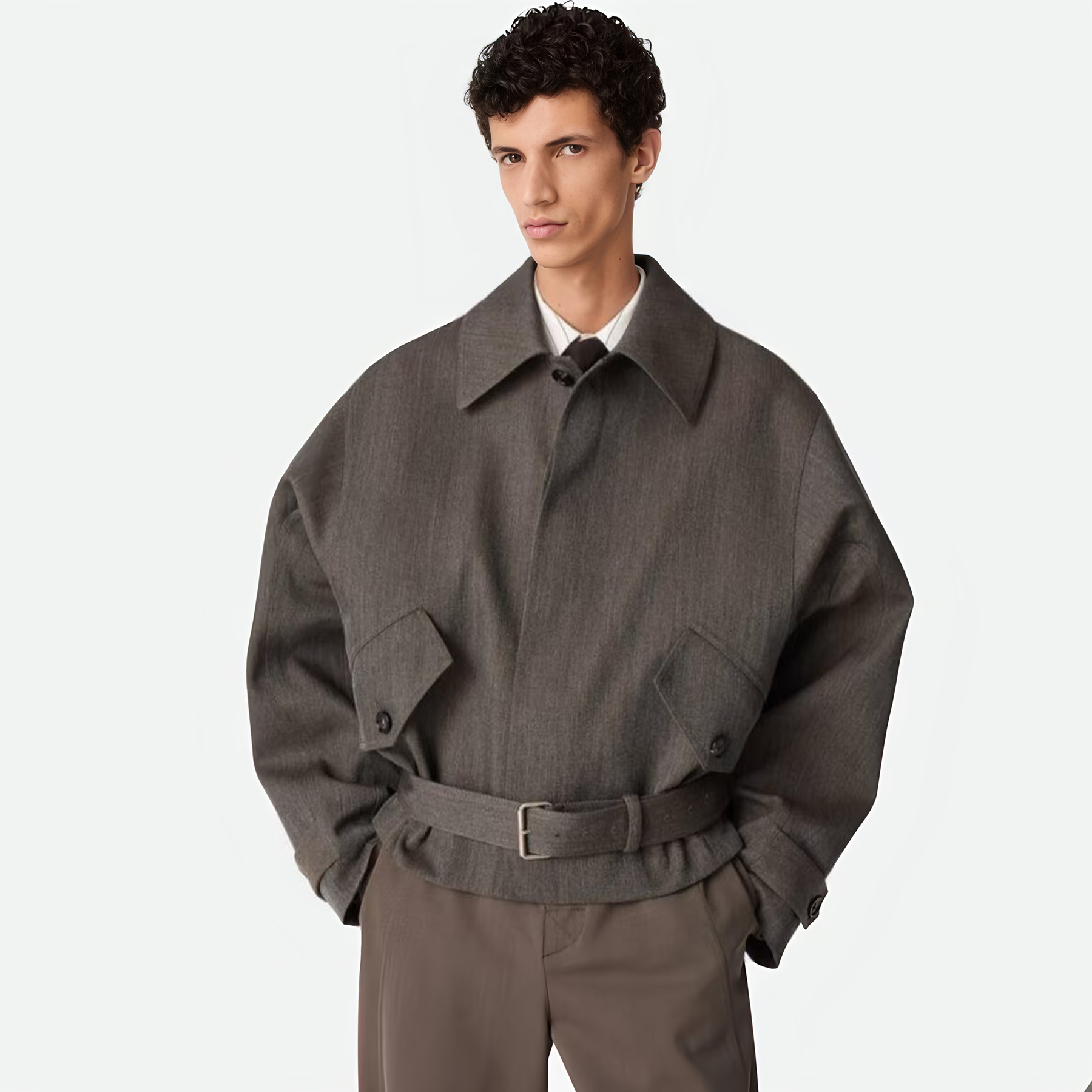 NIGO Bottega Veneta Men's Autumn/winter Wool Twill Jacket Fashionable Casual Single-breasted Lapel Short Jacket With Belt Ngvp #nigo2616