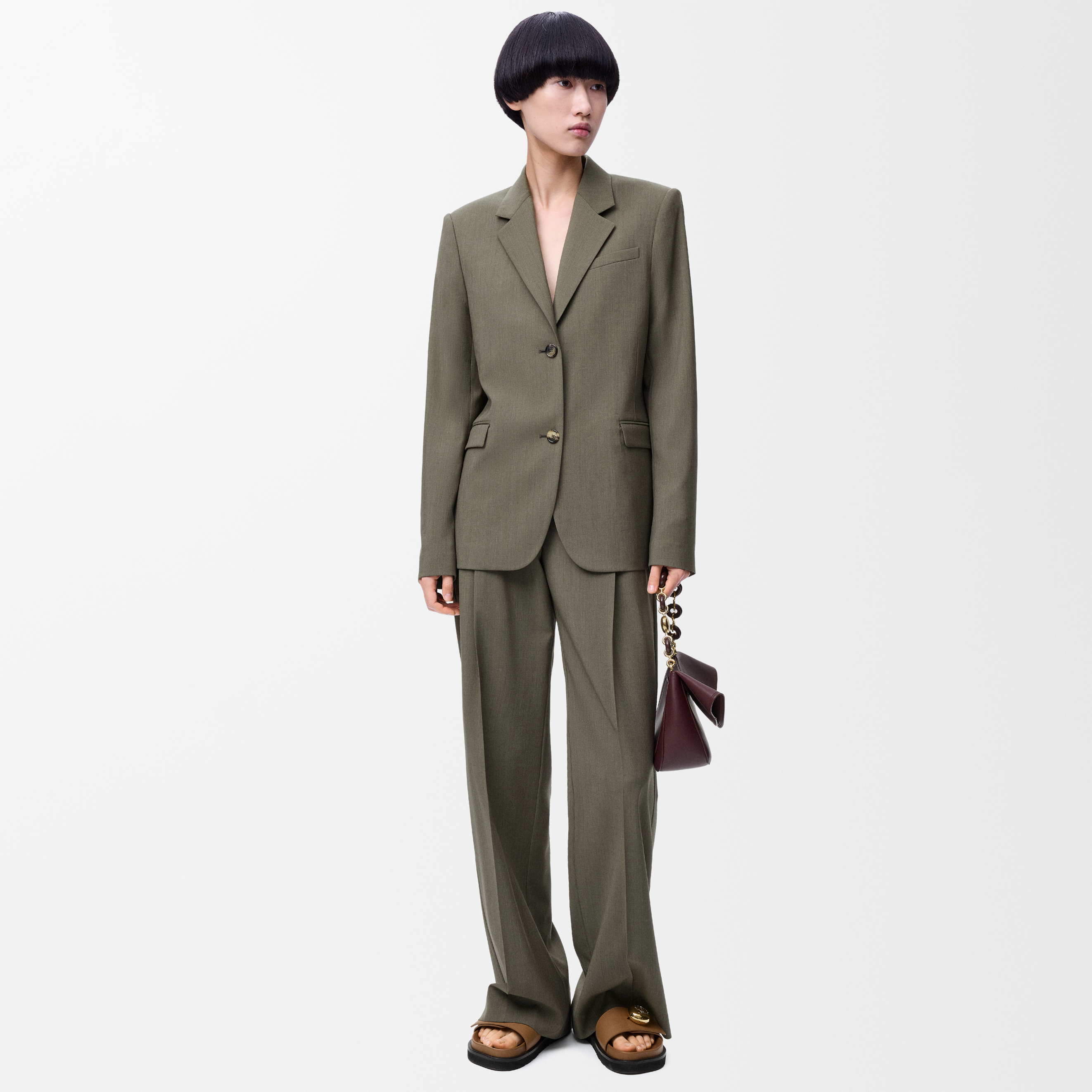 NIGO Loewe Women's Spring/Fall Fashion Classic Business Premium Solid Color V-Neck Single Button Long Sleeve Blazer Fashion Classic Solid Color Elastic Waistband Business Premium Suit Pants Pants Suit Set #nigo78992