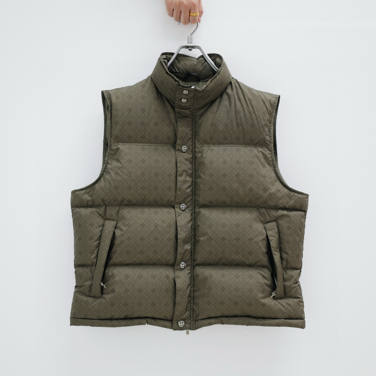 NIGO Chrome Hearts Men's And Women's Fall/Winter Fashion Casual Stand Collar Zipper Single Button Hidden Pattern 925 Sterling Silver Hardware Down Sleeveless Vest #nigo79126