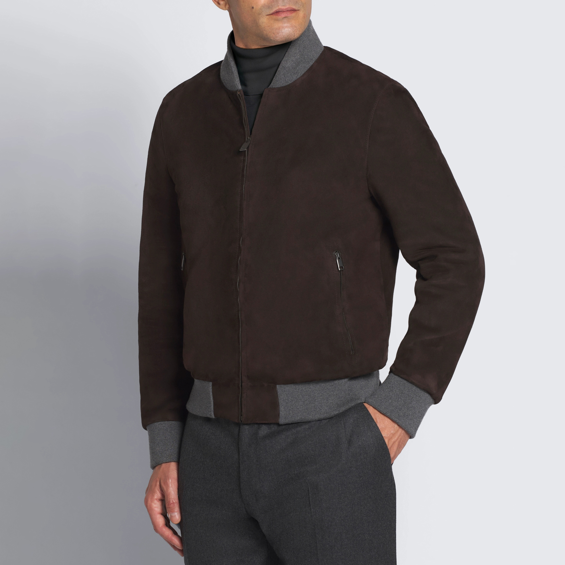 NIGO Brioni Men's Fall/Winter Fashion Casual Crew Neck Zipper Color Blocked Suede Jacket #nigo79134