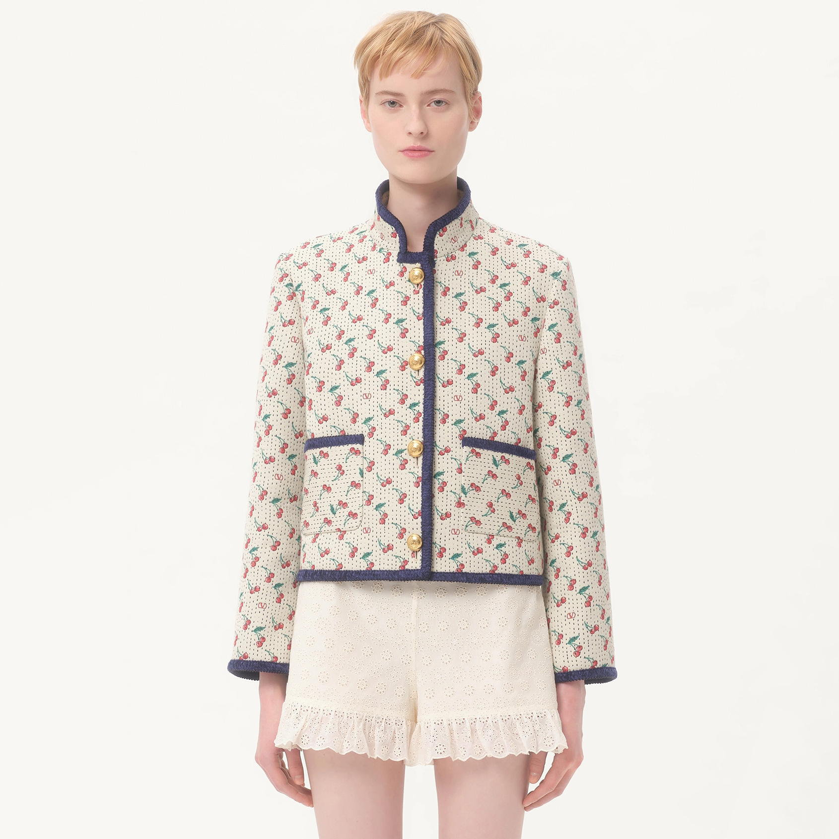 NIGO Valentino CHERRYFIC Women's Fall/Winter Fashion Casual Crew Neck Single Button Cherry Embroidery Jacquard Lined Short Jacket #nigo79124