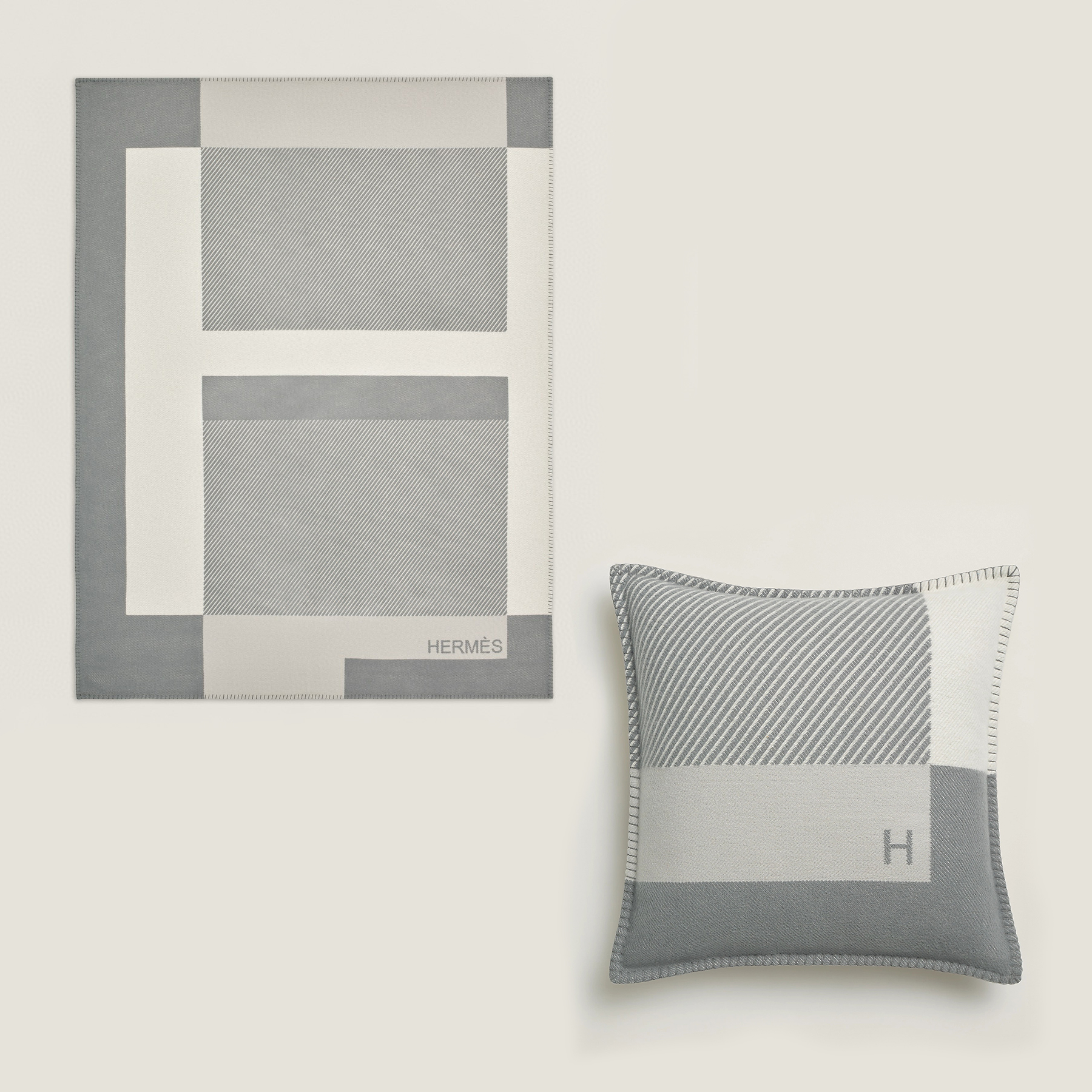 NIGO Hermes H Riviera Autumn/winter Fashion Classic Color Blocked H Logo Pattern Decorative Cashmere Wool Blanket And Color Blocked Cushion Set Home  Household items Accessories #nigo79136