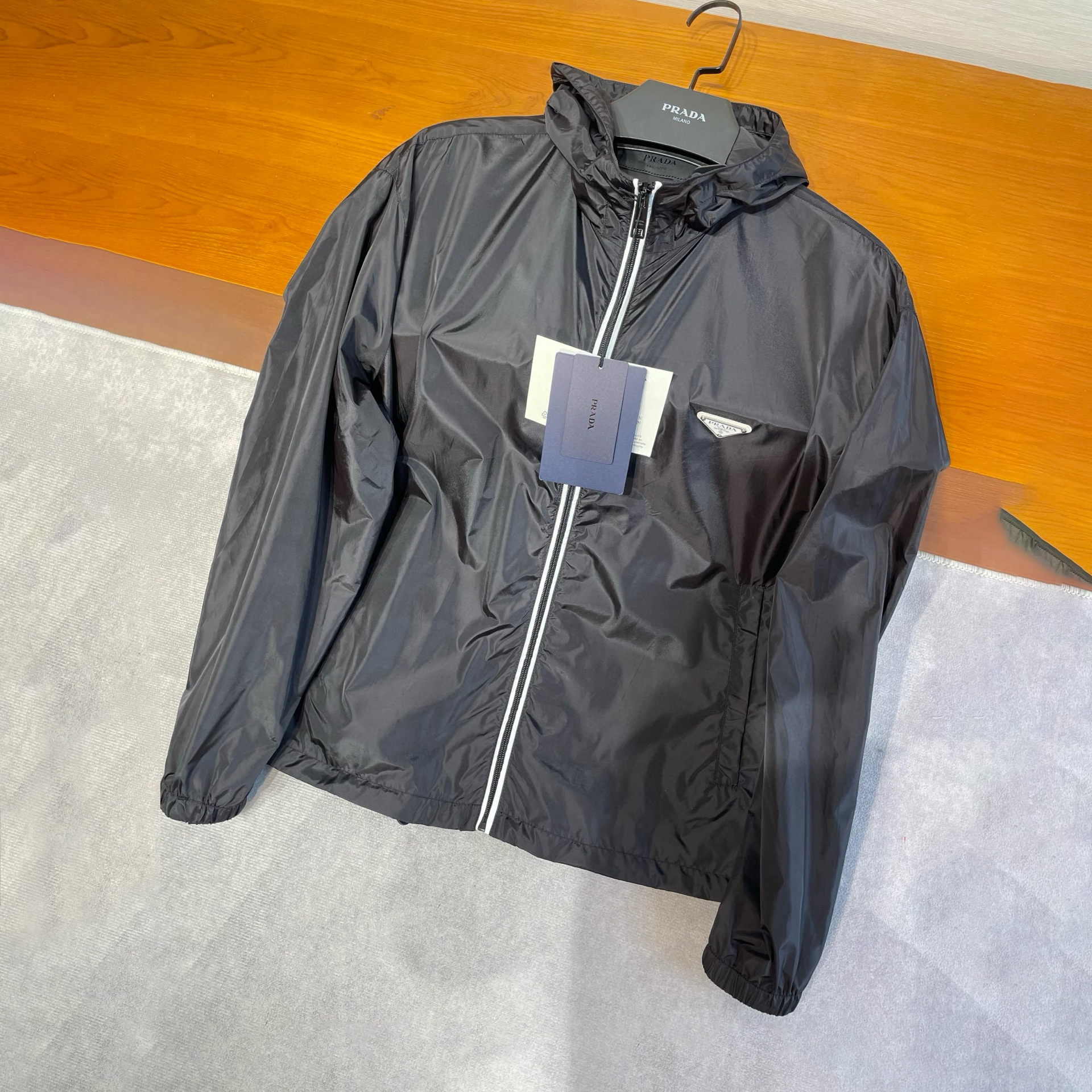 NIGO Prada Men's Spring/fall Fashion Casual Solid Color Zipper Hooded Triangle Logo Nylon Drawstring Jacket #nigo79139