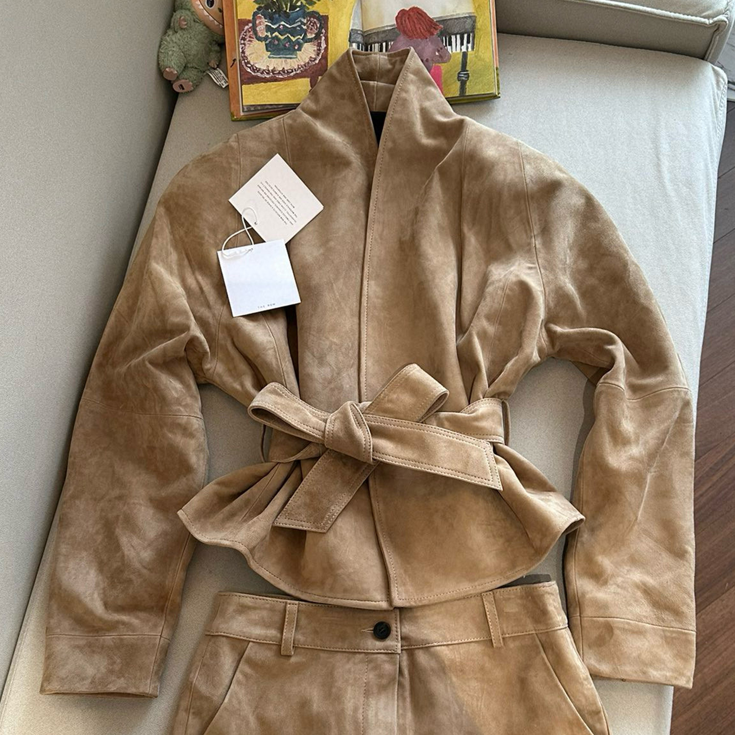 NIGO The Row Women's Fall/Winter Vintage Solid-Color Stand-Up Collar Leather Belted Lace-Up Jacket Coat Skirt Suit Set Ngvp #nigo2538