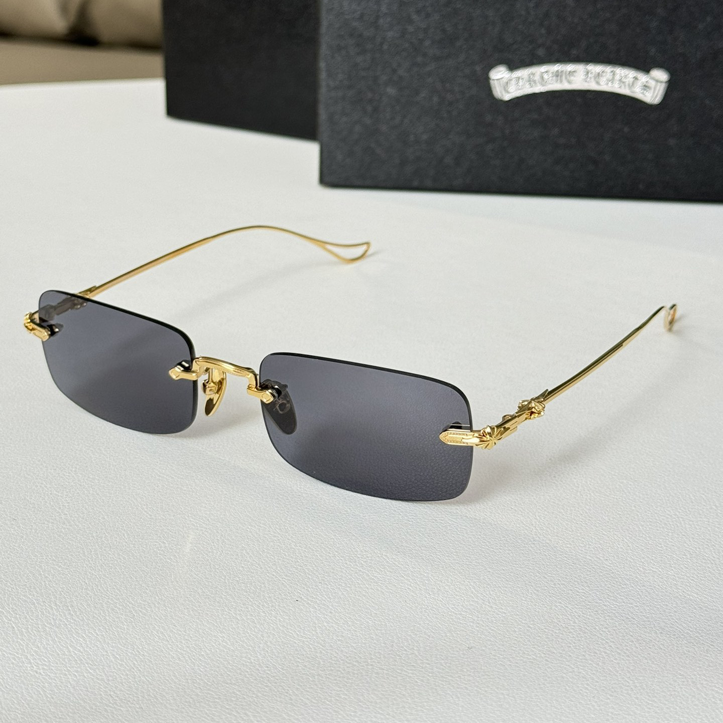 NIGO Chrome Hearts Men's and Women's Classic Square Frameless Round Mirror Logo Temple Marking Sunglasses Eyewear Accessories #nigo79152