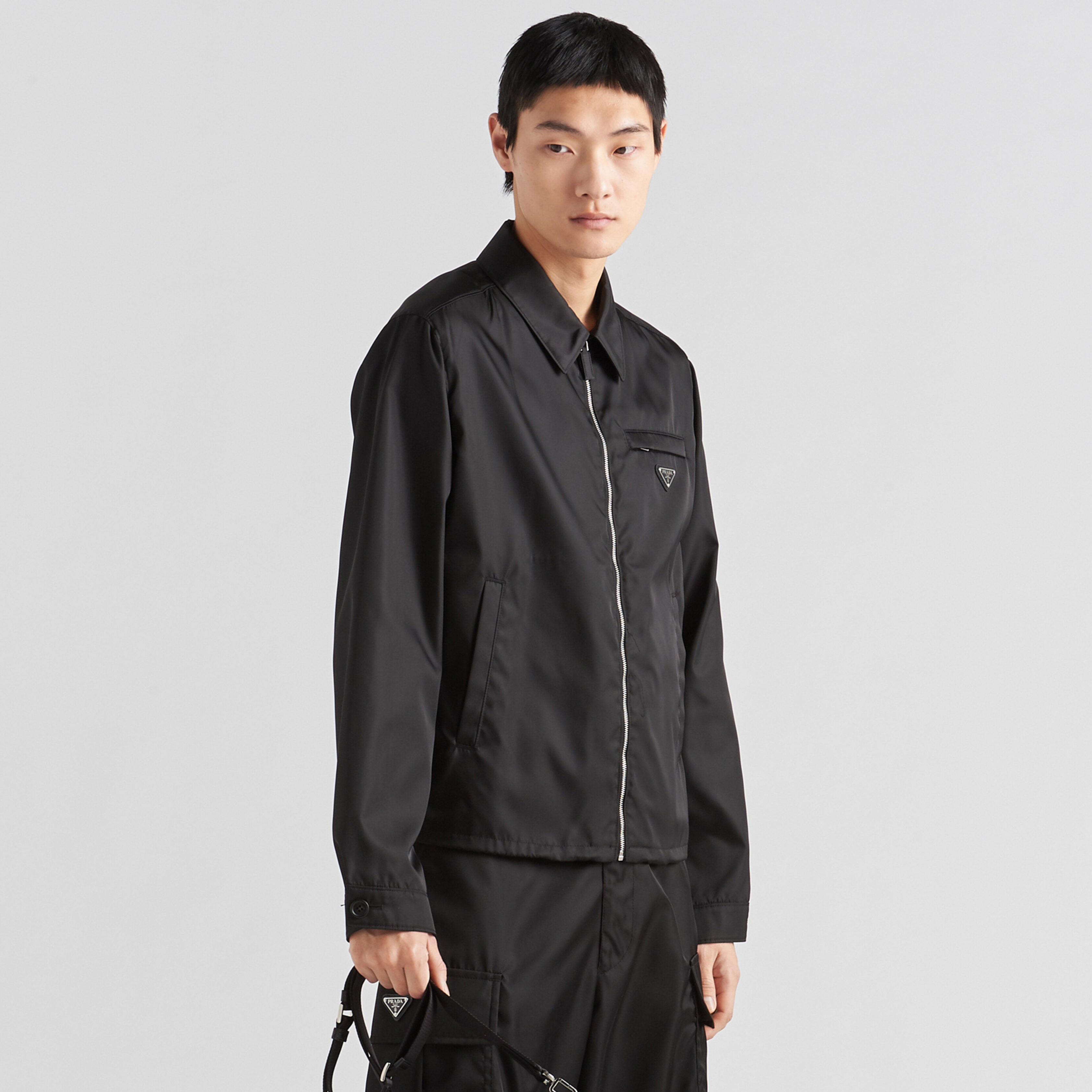 NIGO Prada Men's Fall/Winter Fashion Casual Solid Color Collared Zipper Nylon Triangular Logo Shirt Style Jacket #nigo79153